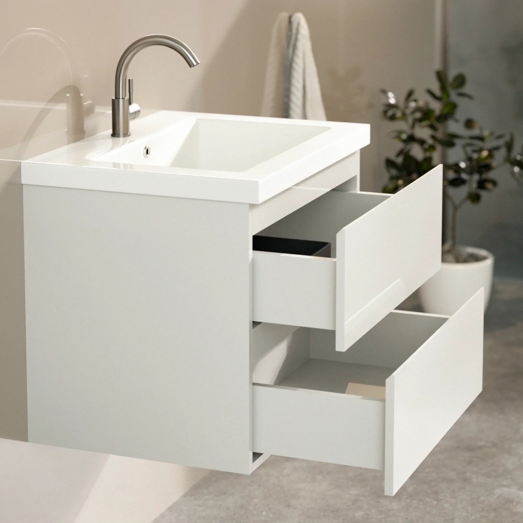 Meuble de salle de bain Karo - 60 cm - Blanc - Vasque blanche