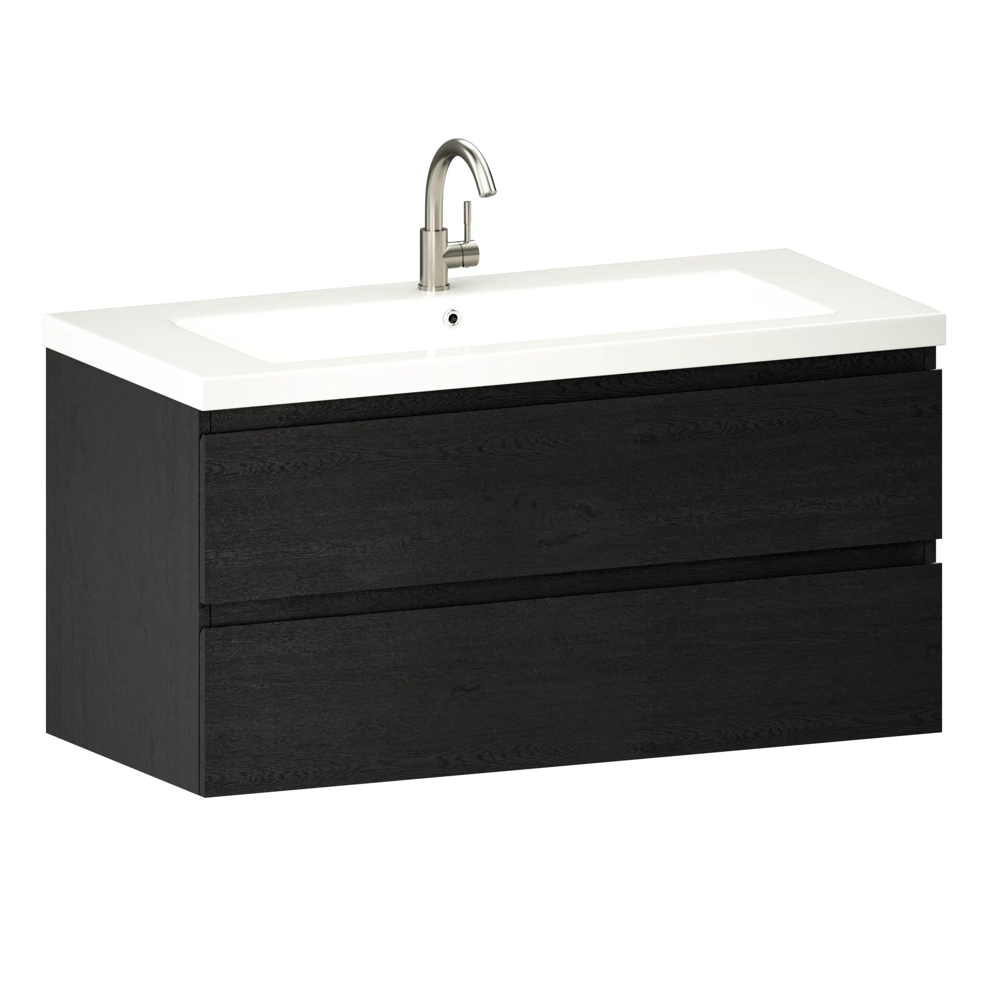 Meuble de salle de bain Sena - 100 cm - Chêne noir - Vasque blanche