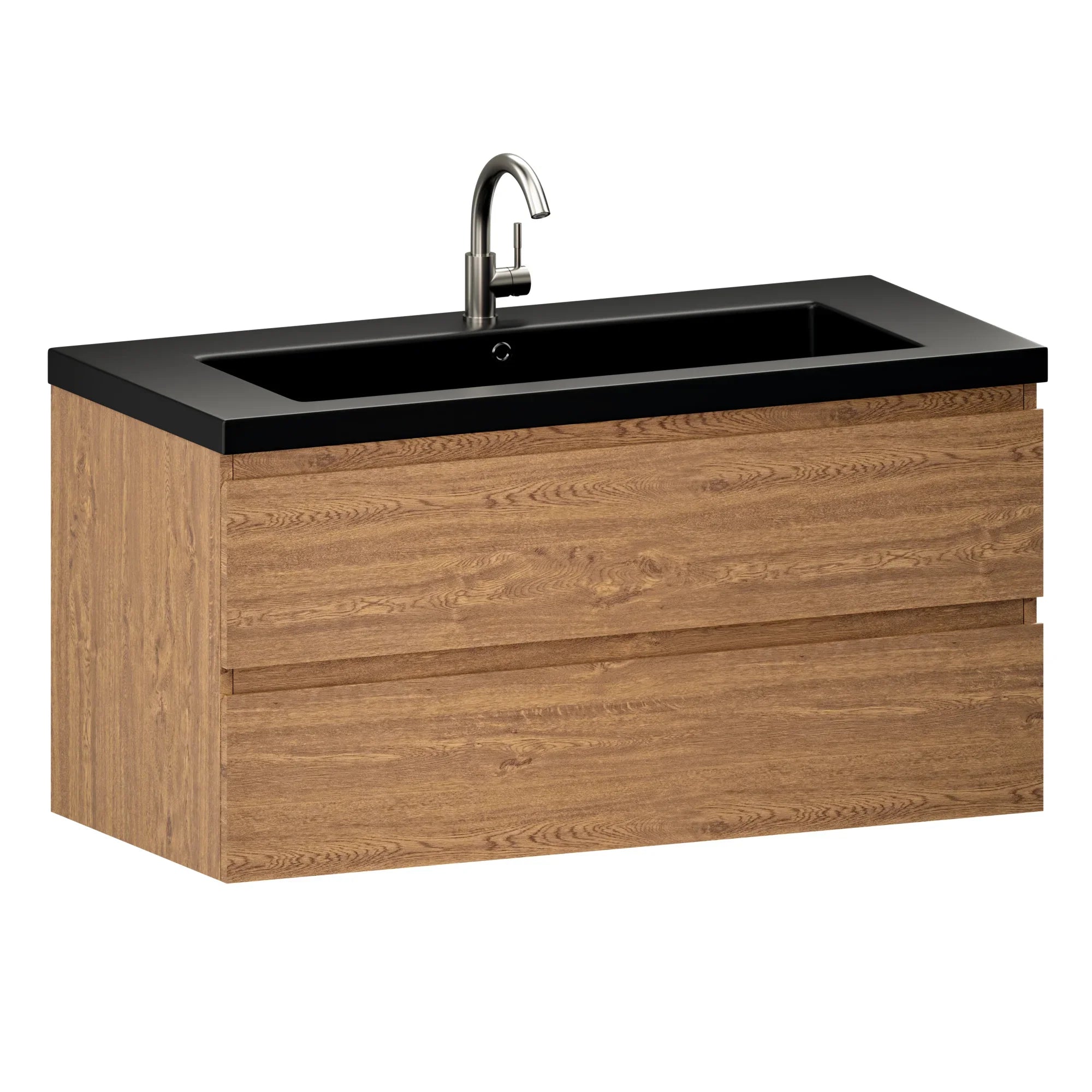 Meuble de salle de bain Sena - 100 cm - Chêne chaud - Vasque noire