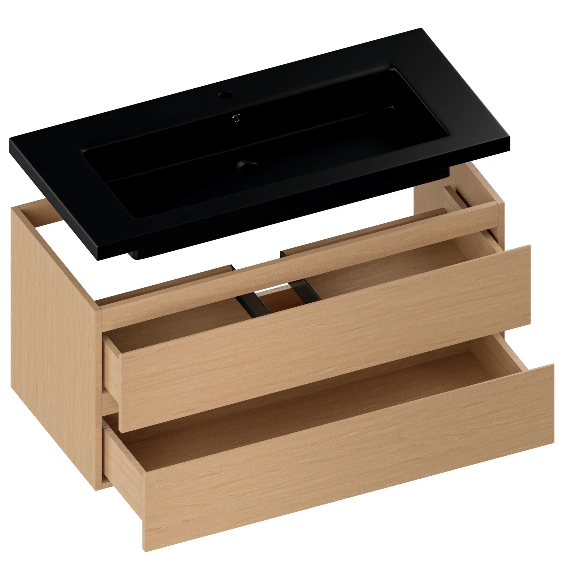 Meuble de salle de bain Sena - 100 cm - Chêne clair - Vasque noire