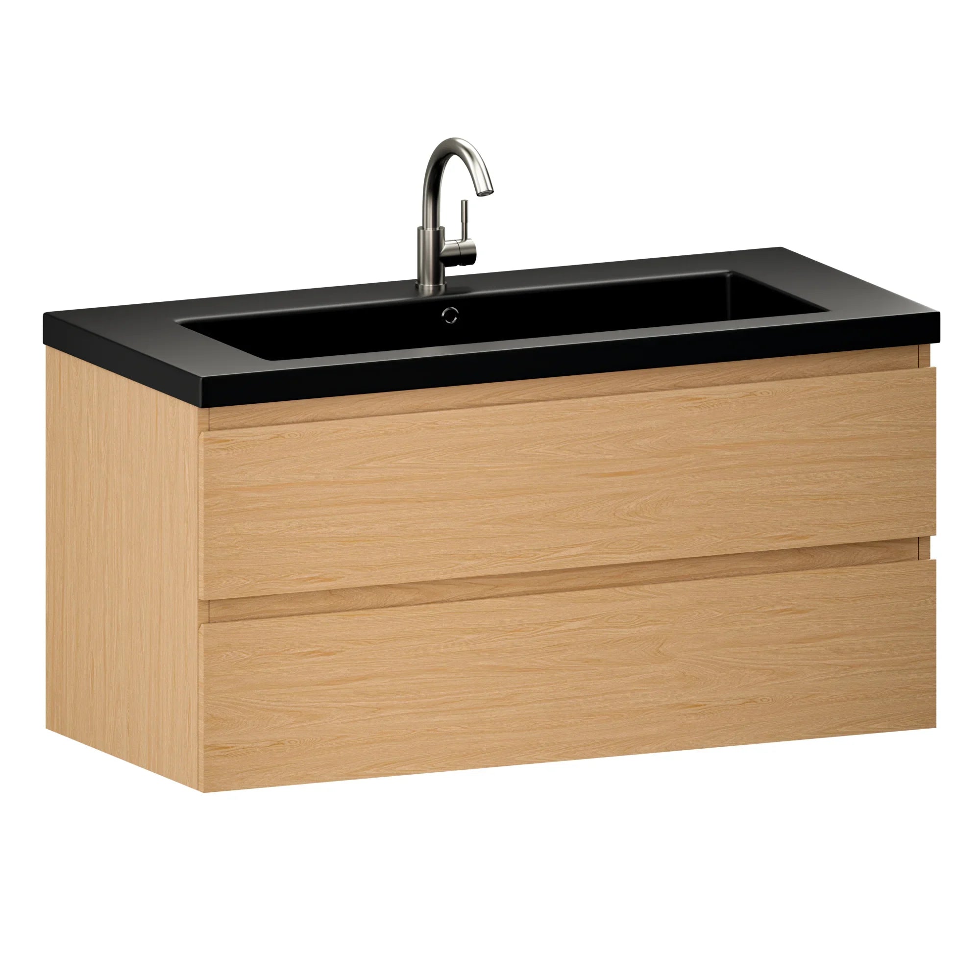 Meuble de salle de bain Sena - 100 cm - Chêne clair - Vasque noire