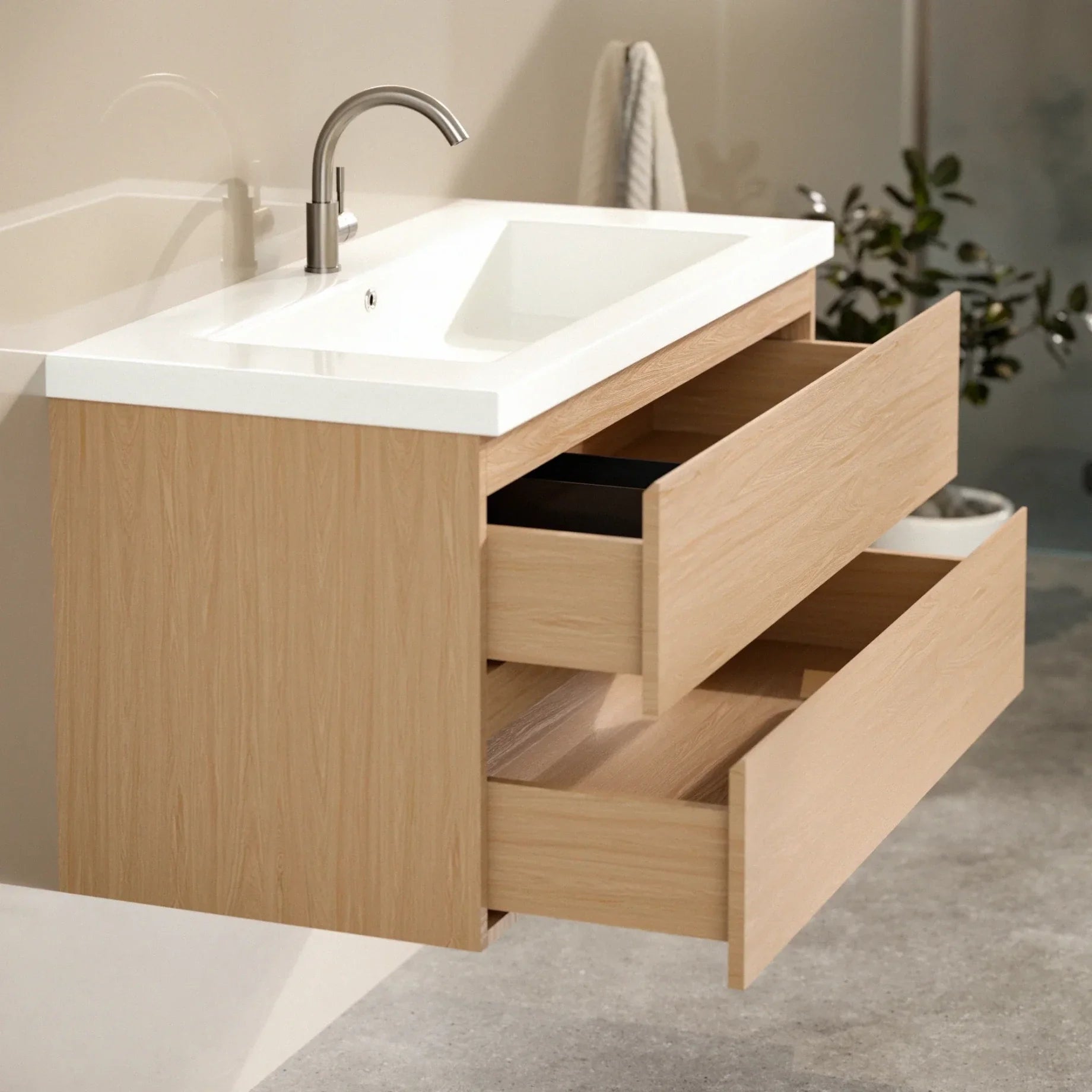Ensemble meuble vasque Amara – 100 cm – Chêne Clair – Lavabo Blanc