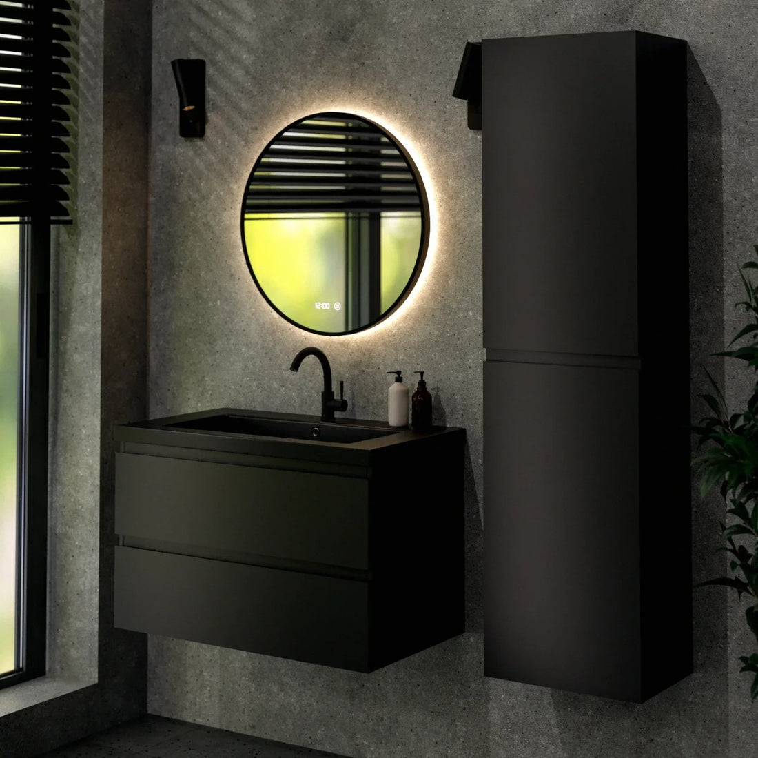 Ensemble de meubles de salle de bain Novara – 80 cm – Noir Mat – Lavabo Noir