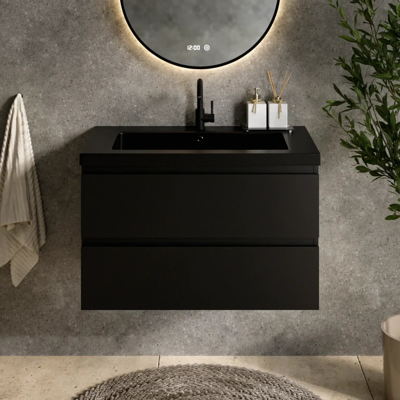 Ensemble meuble vasque Novara – 80 cm – Noir Mat – Lavabo Noir