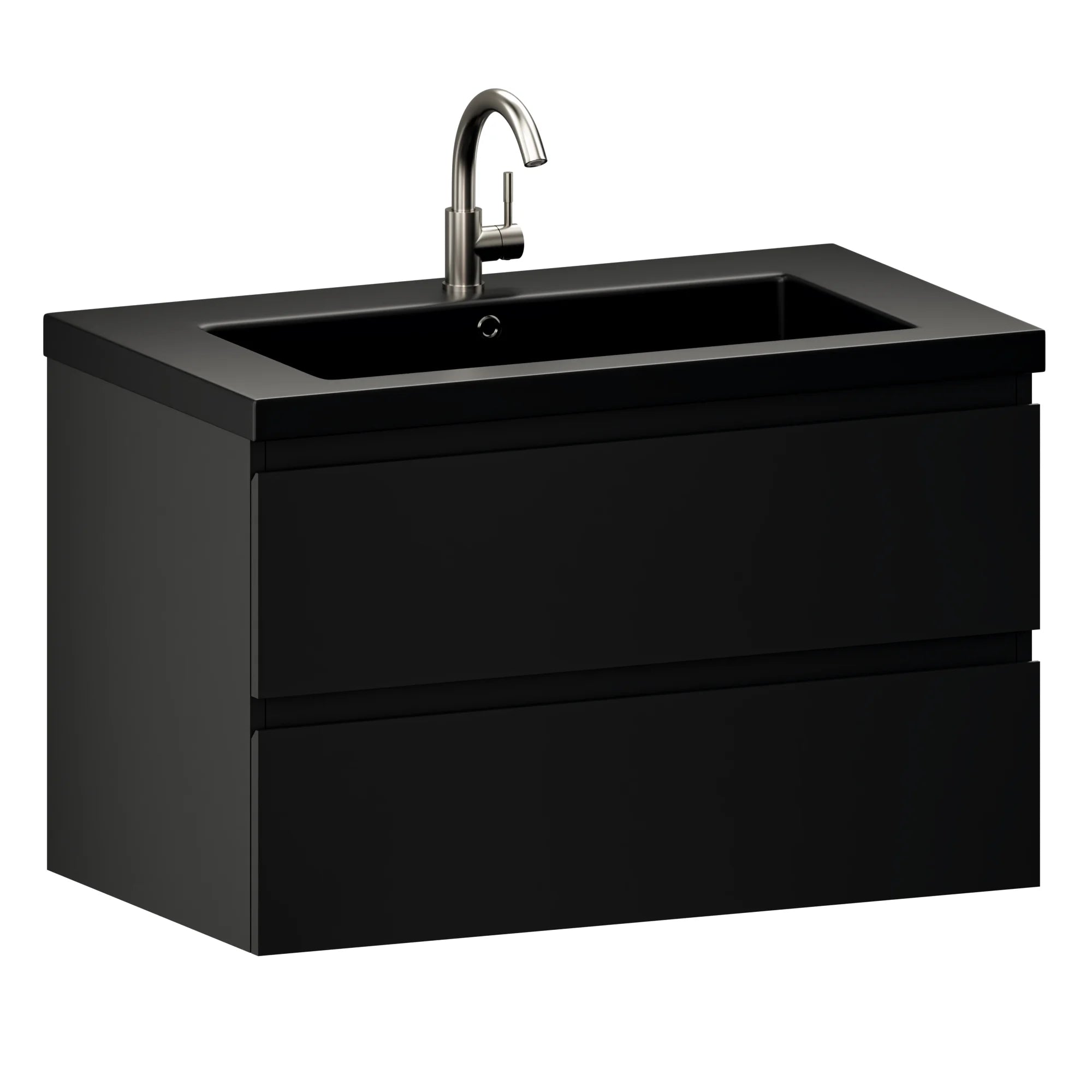 Meuble de salle de bain Sova - 80 cm - Noir mat - Vasque noire - Précommander