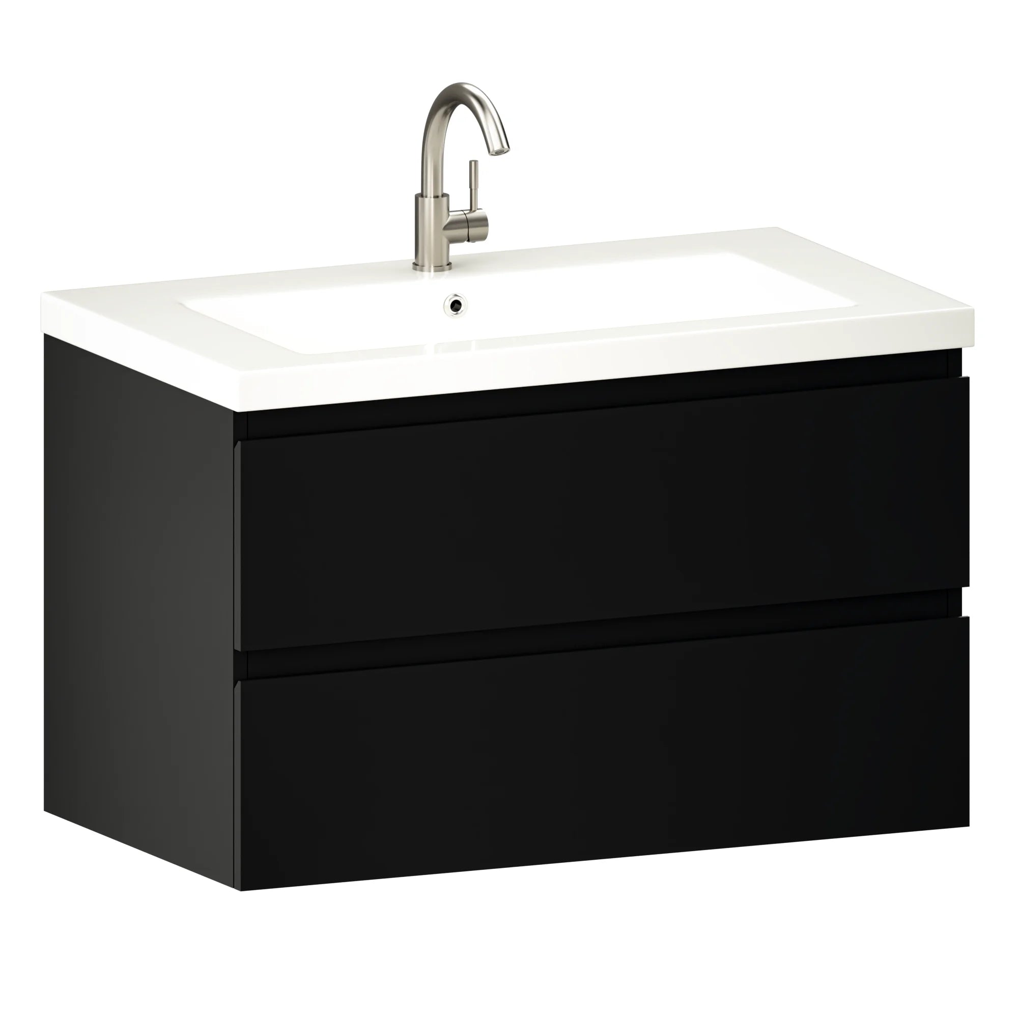 Meuble de salle de bain Sova - 80 cm - Noir mat - Vasque blanche