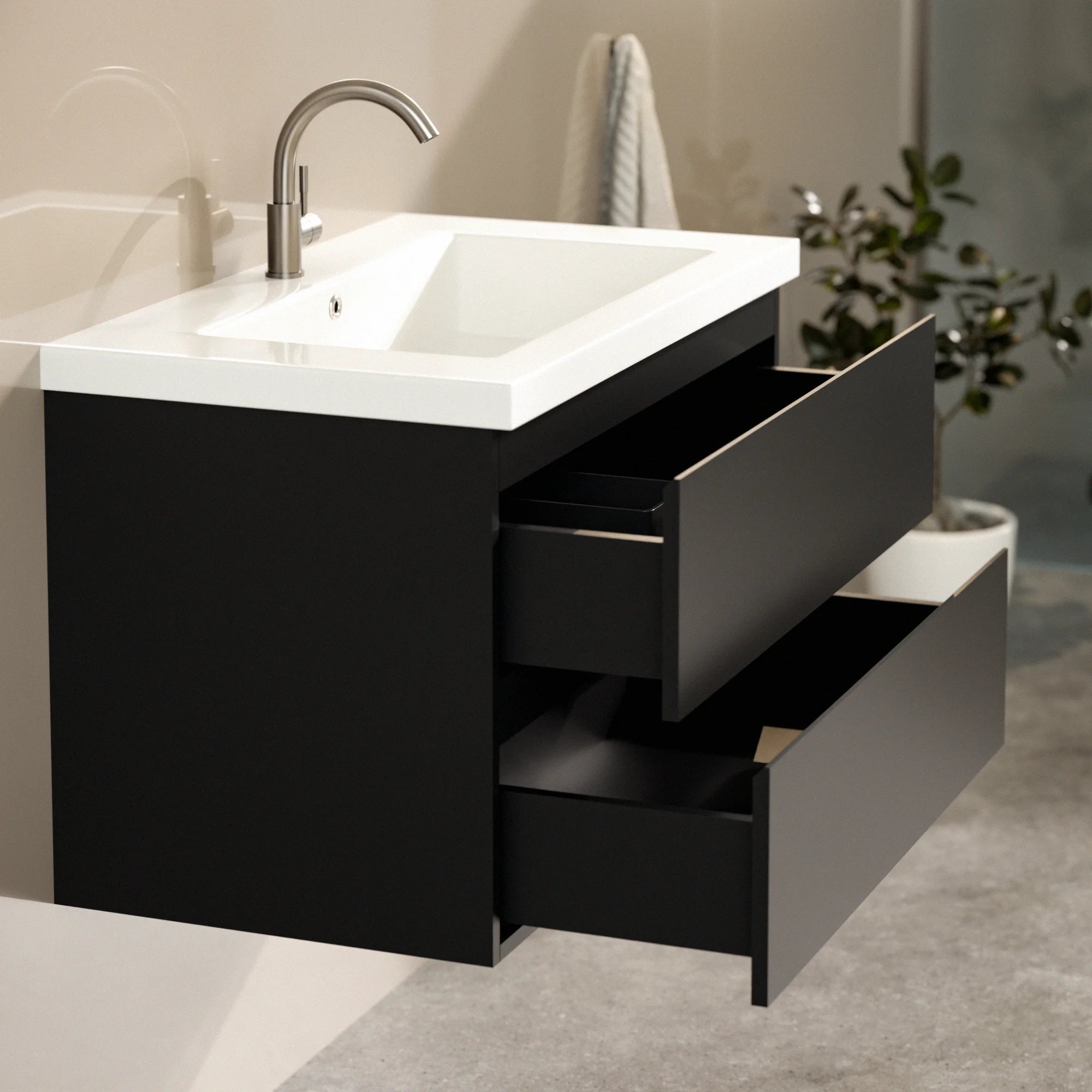 Meuble de salle de bain Sova - 80 cm - Noir mat - Vasque blanche