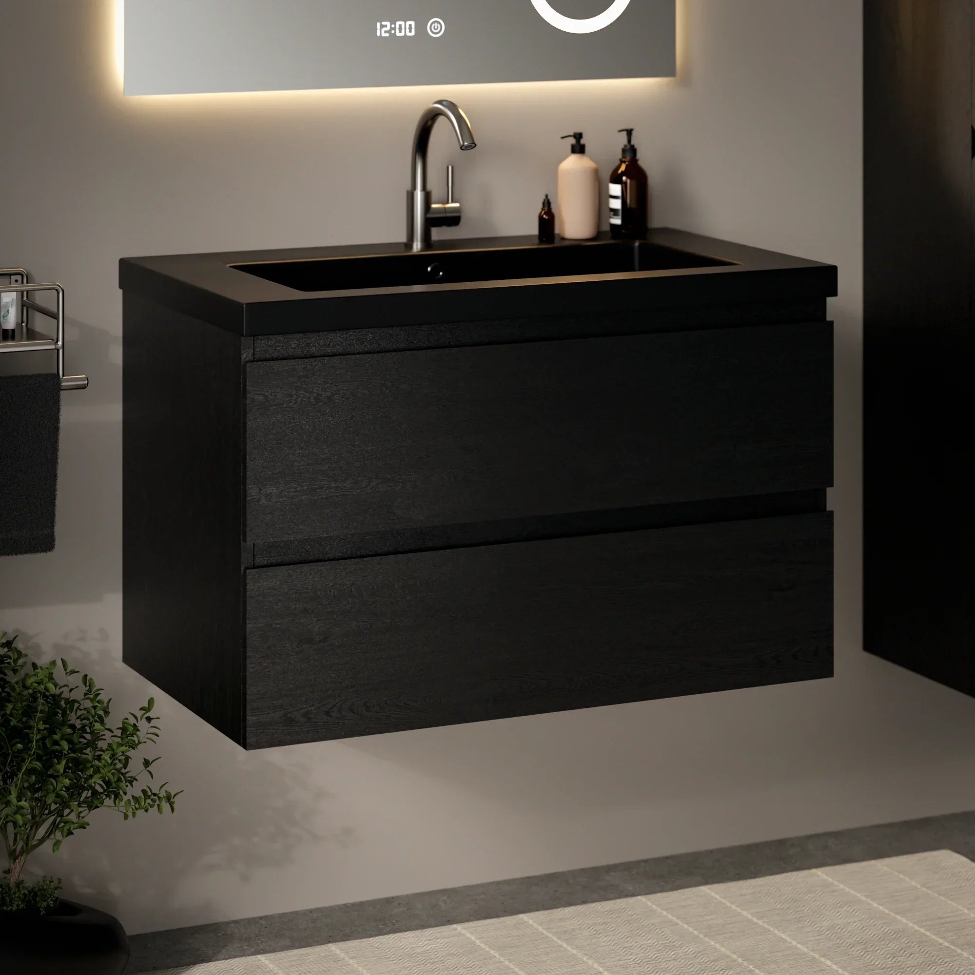 Ensemble meuble vasque Imperial – 80 cm – Chêne Noir – Lavabo Noir