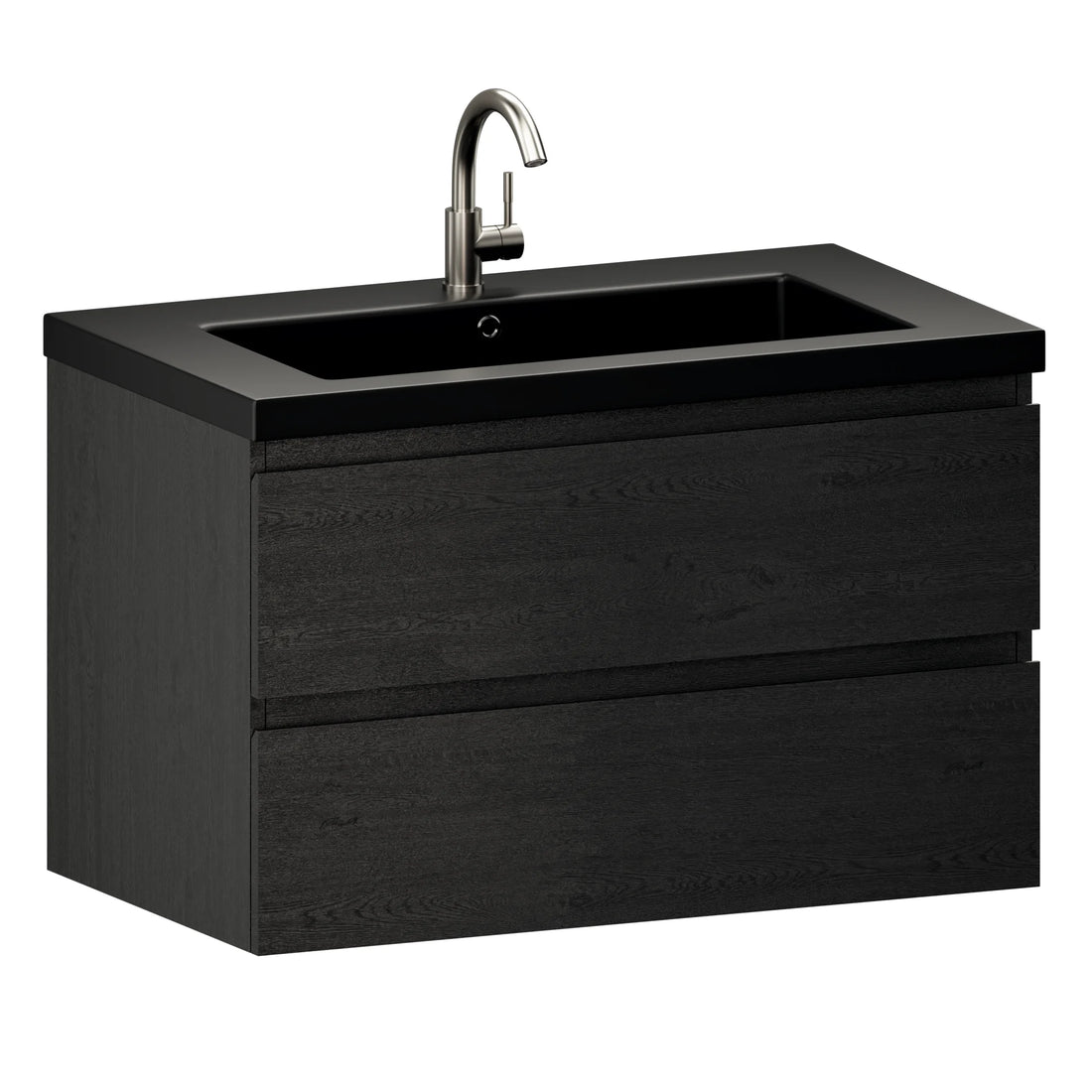 Meuble de salle de bain Sova - 80 cm - Chêne Noir - Lavabo Noir