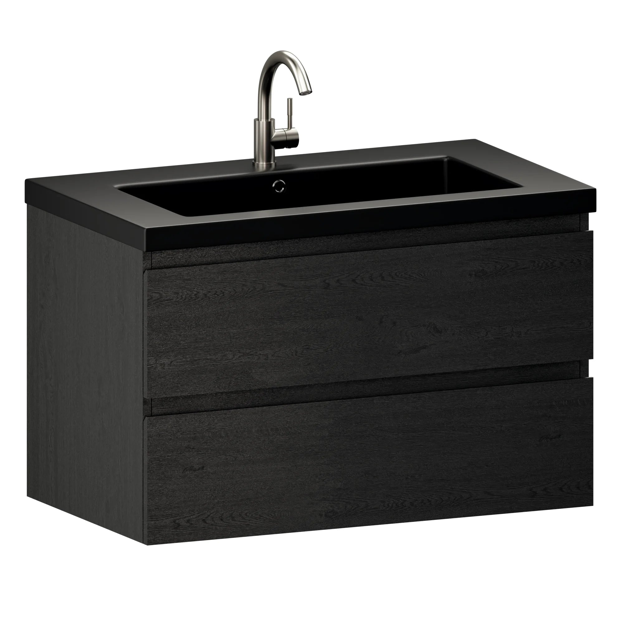 Meuble de salle de bain Sova - 80 cm - Chêne noir - Vasque noire