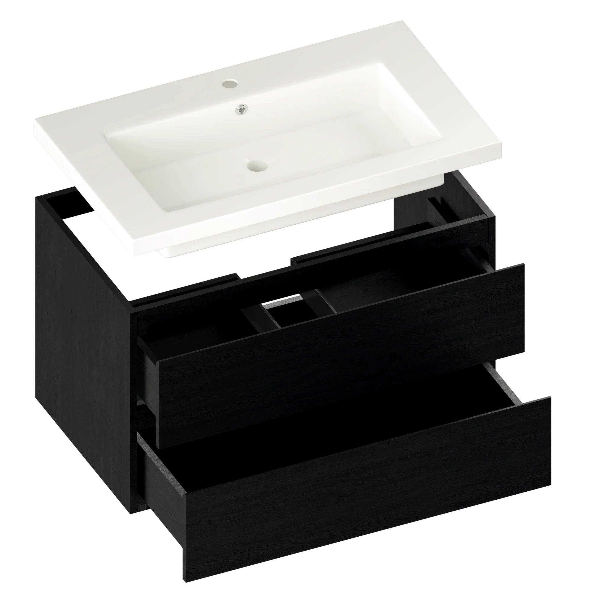Meuble de salle de bain Sova - 80 cm - Chêne noir - Vasque blanche - Précommander