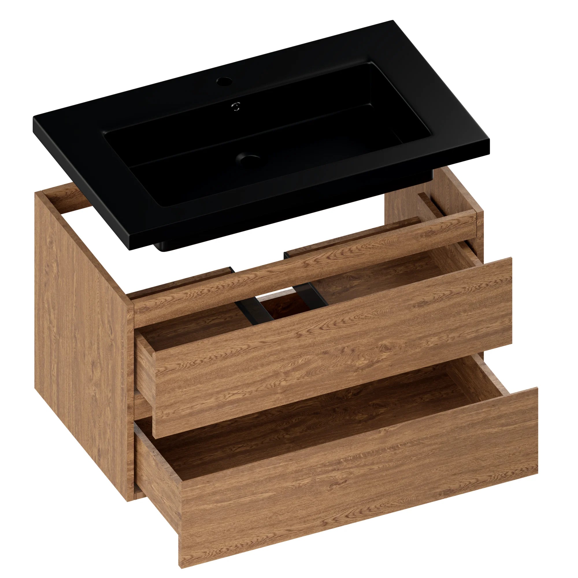 Meuble de salle de bain Sova - 80 cm - Chêne chaud - Vasque noire