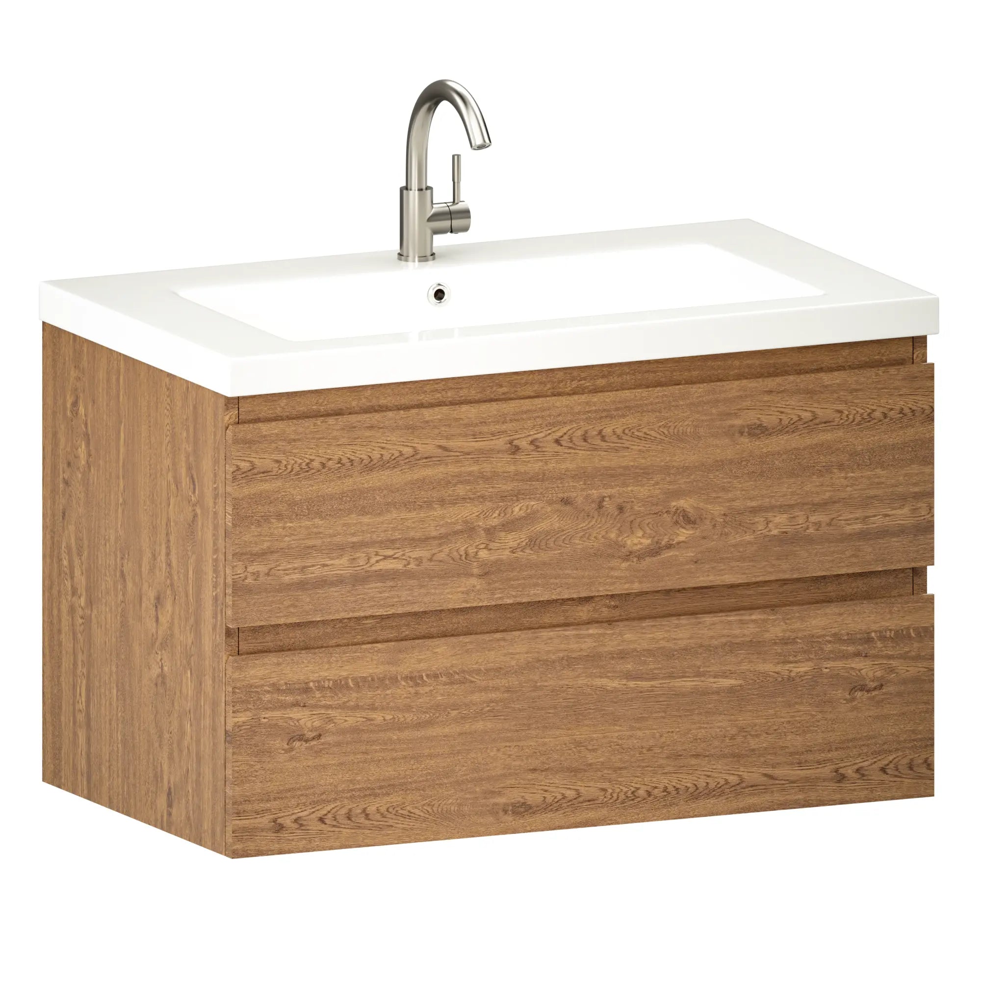 Meuble de salle de bain Sova - 80 cm - Chêne chaud - Vasque blanche