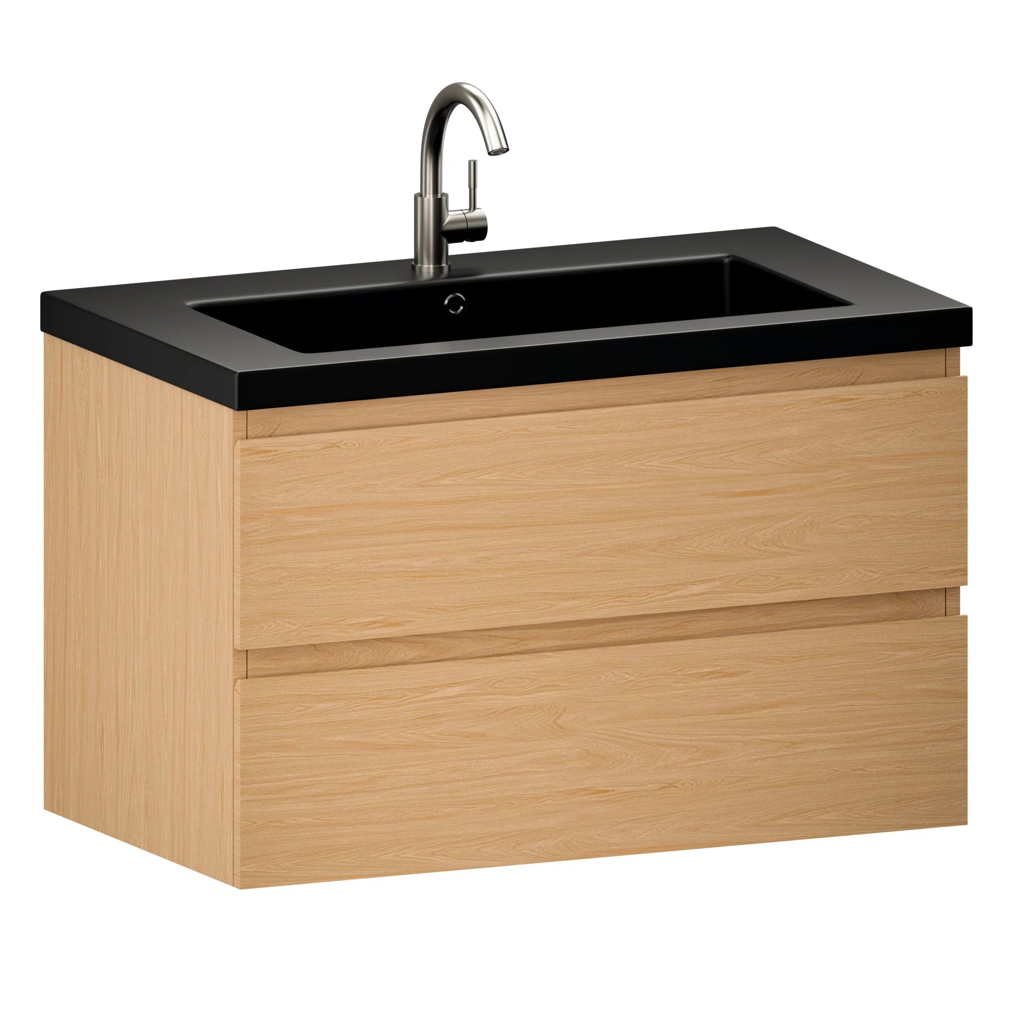 Meuble de salle de bain Sova - 80 cm - Chêne clair - Vasque noire