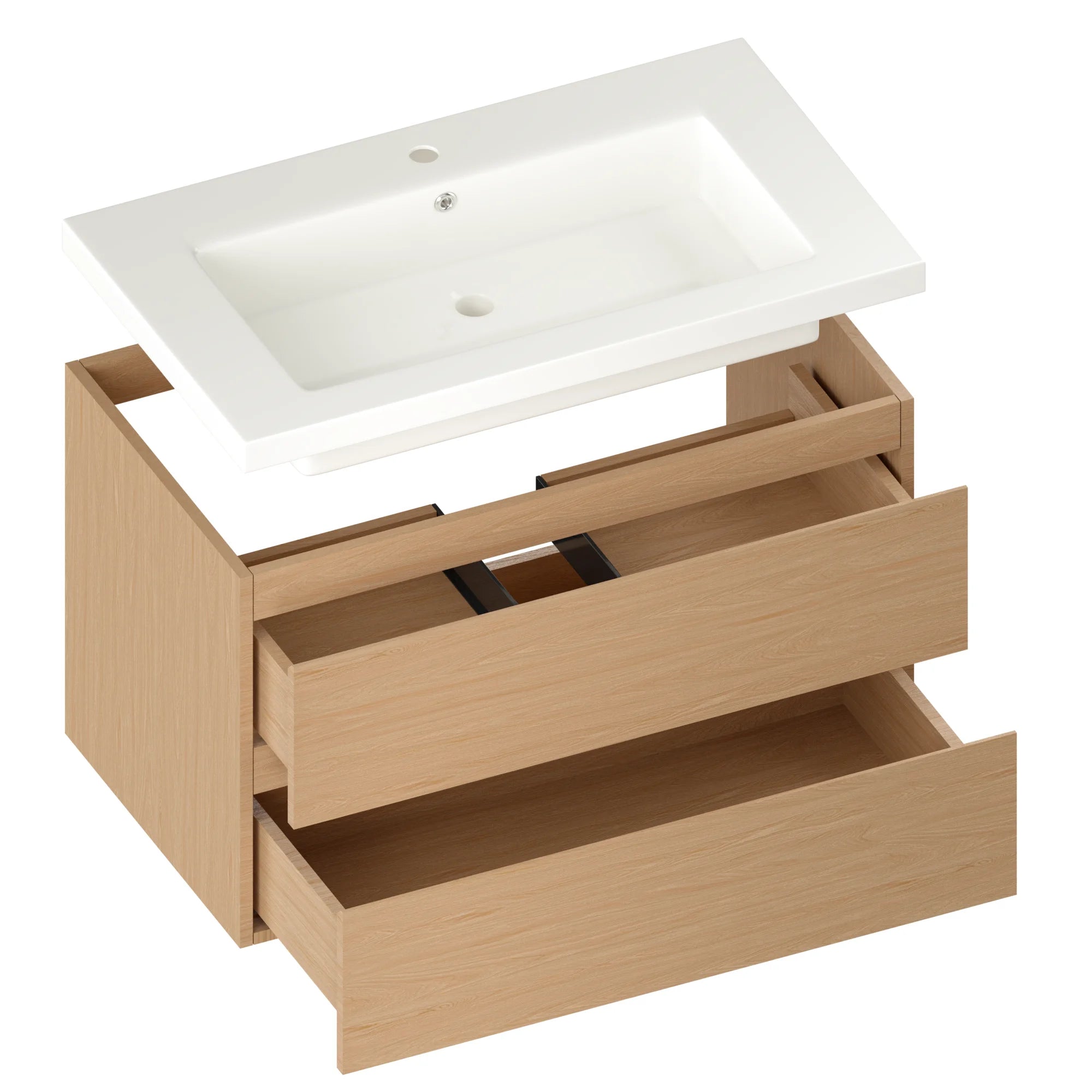Meuble de salle de bain Sova - 80 cm - Chêne clair - Vasque blanche