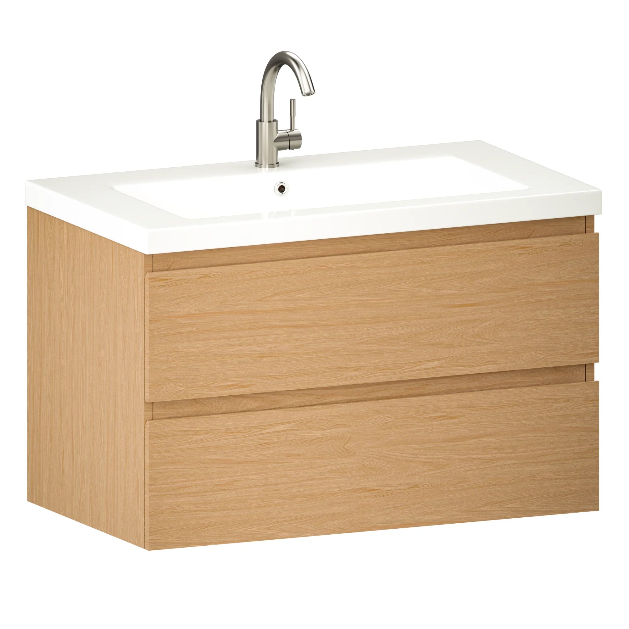 Meuble de salle de bain Sova - 80 cm - Chêne clair - Vasque blanche