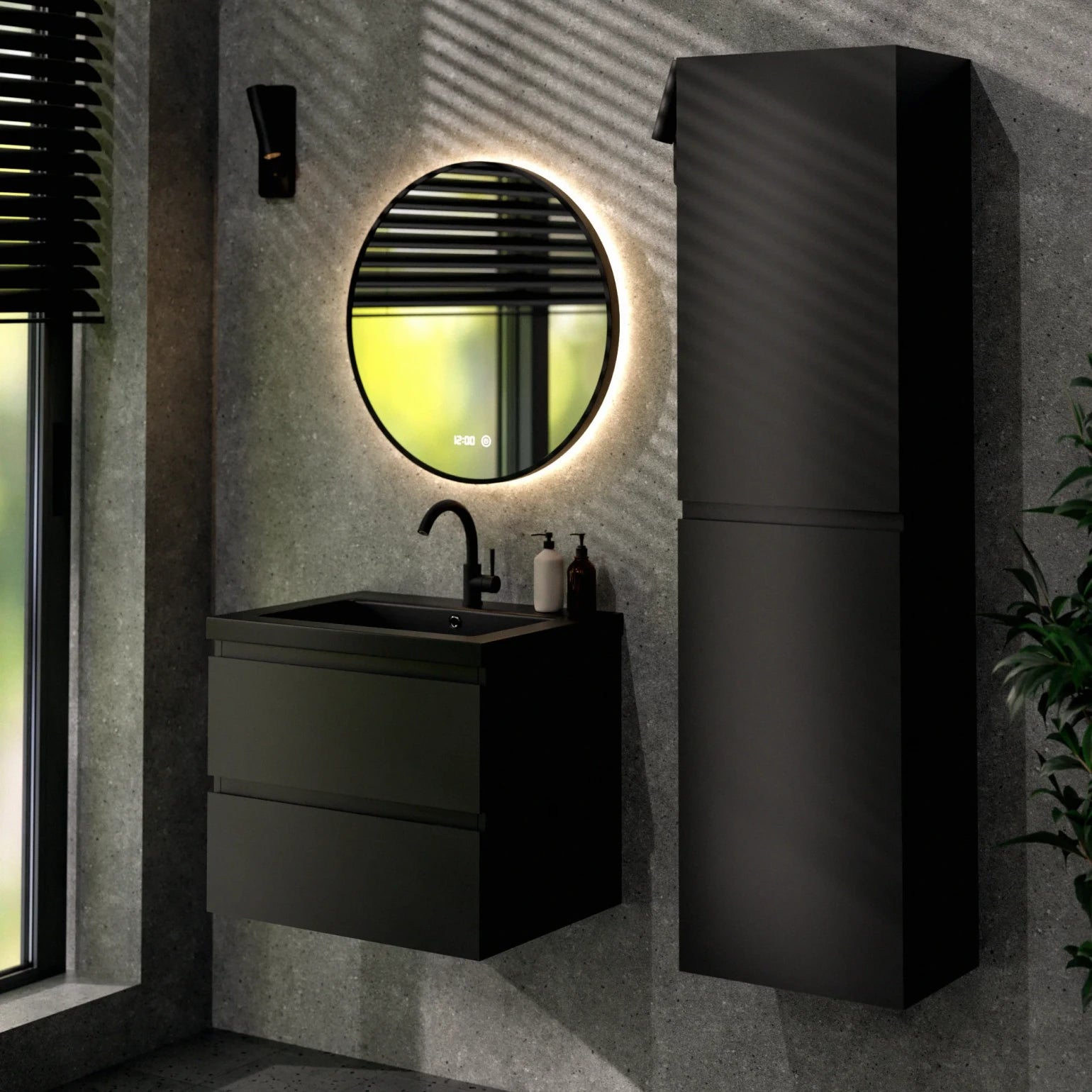 Meuble de salle de bain Karo - 60 cm - Noir mat - Vasque noire