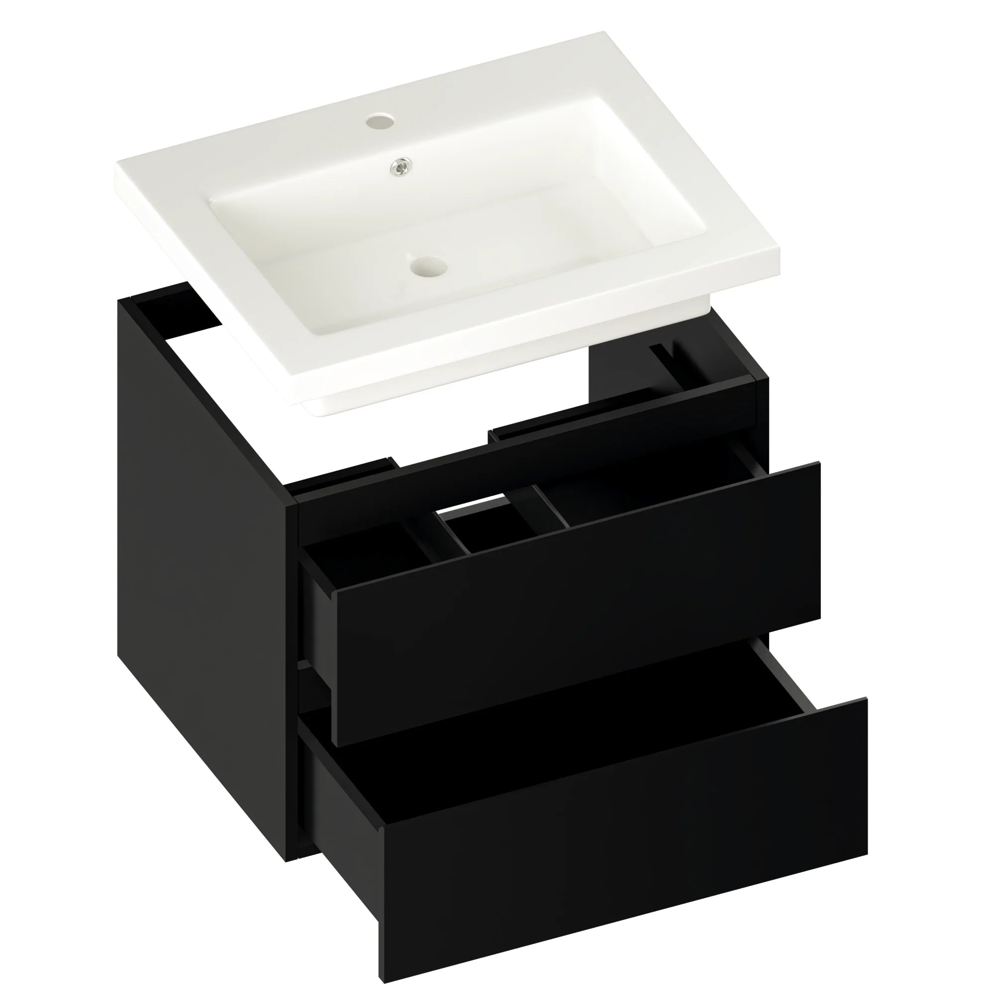 Meuble de salle de bain Karo - 60 cm - Noir mat - Vasque blanche
