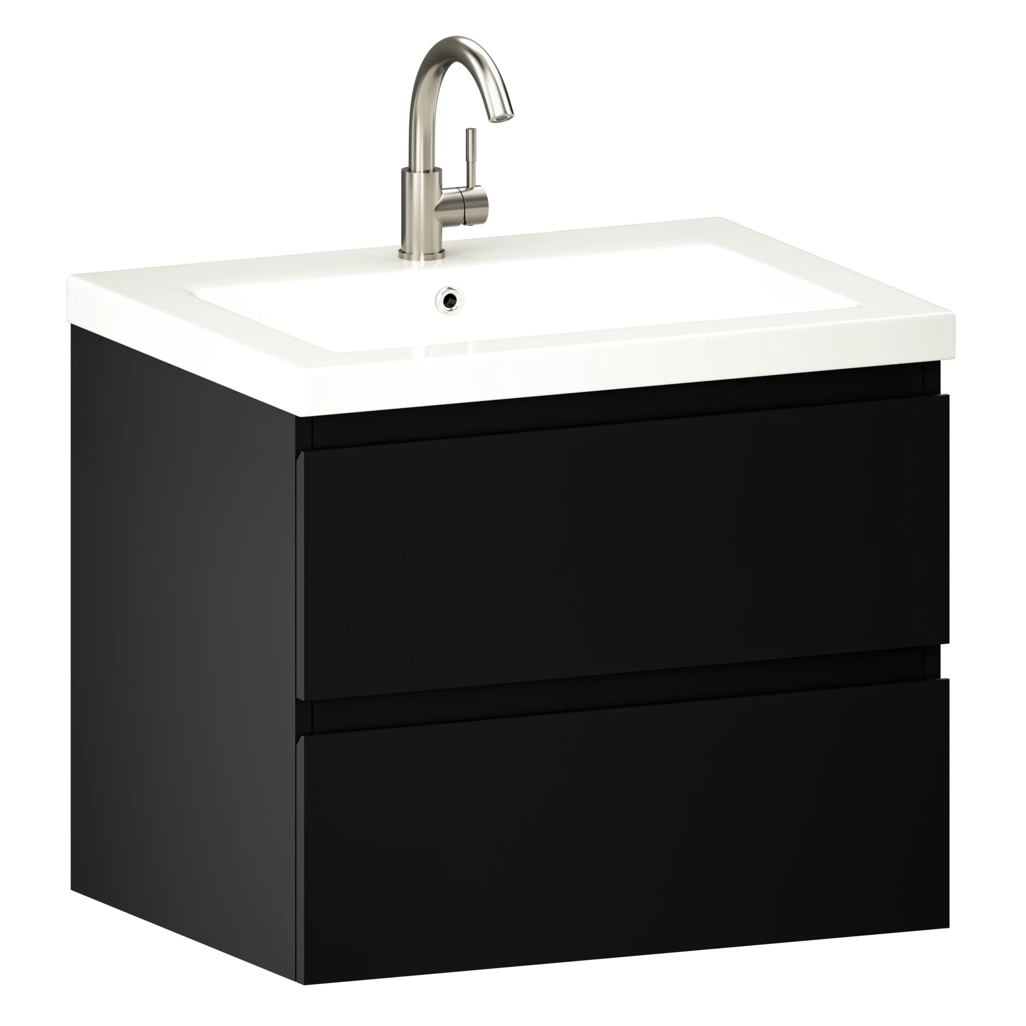 Meuble de salle de bain Karo - 60 cm - Noir mat - Vasque blanche