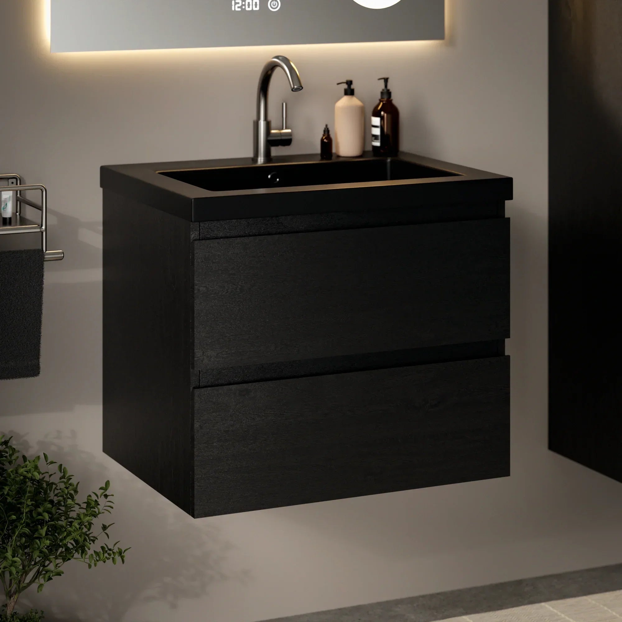 Ensemble meuble vasque Imperial – 60 cm – Chêne Noir – Lavabo Noir