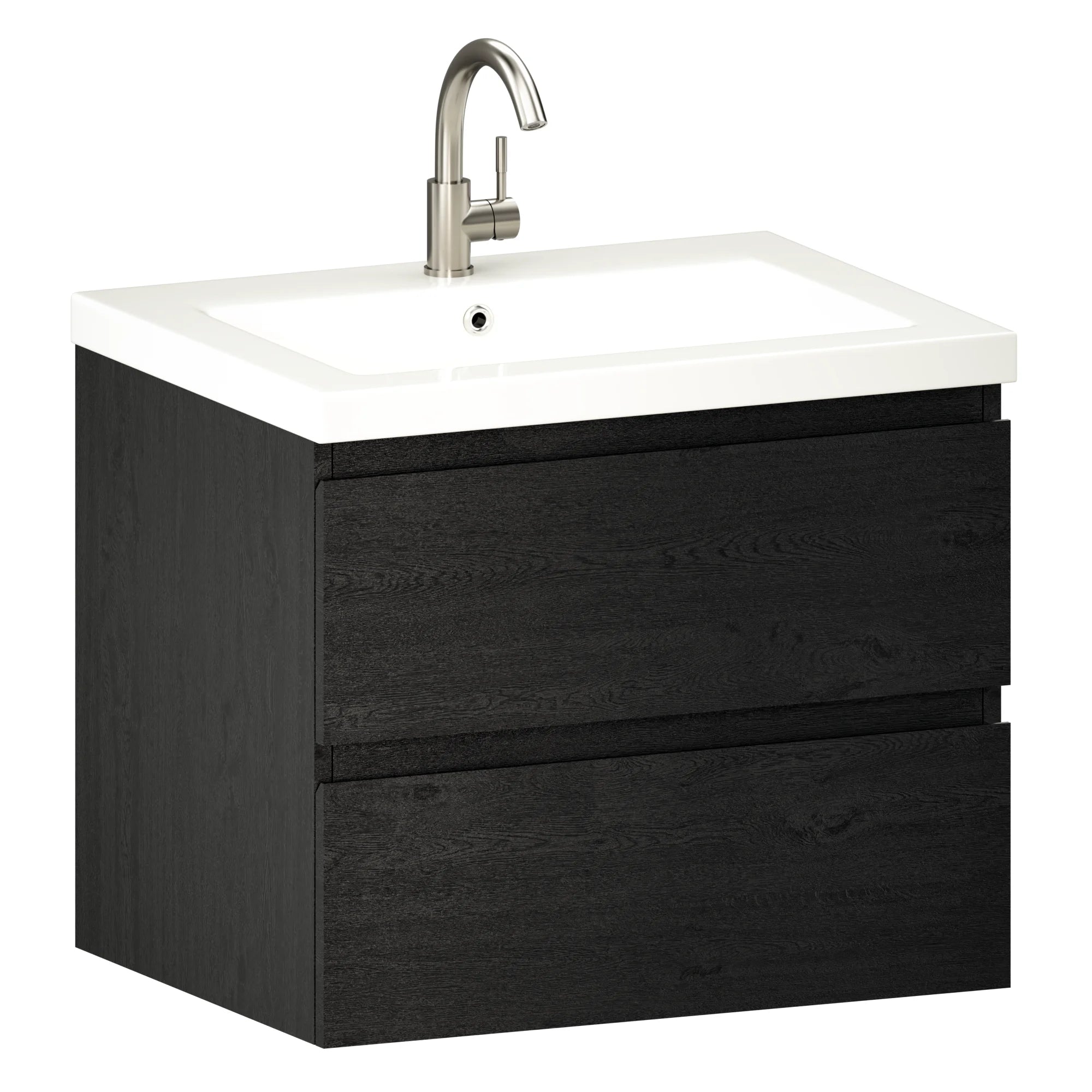 Meuble de salle de bain Karo - 60 cm - Chêne noir - Vasque blanche - Précommander
