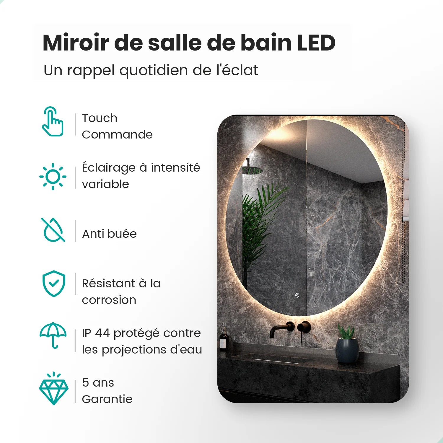Miroir de salle de bains - 120 cm - Sans cadre