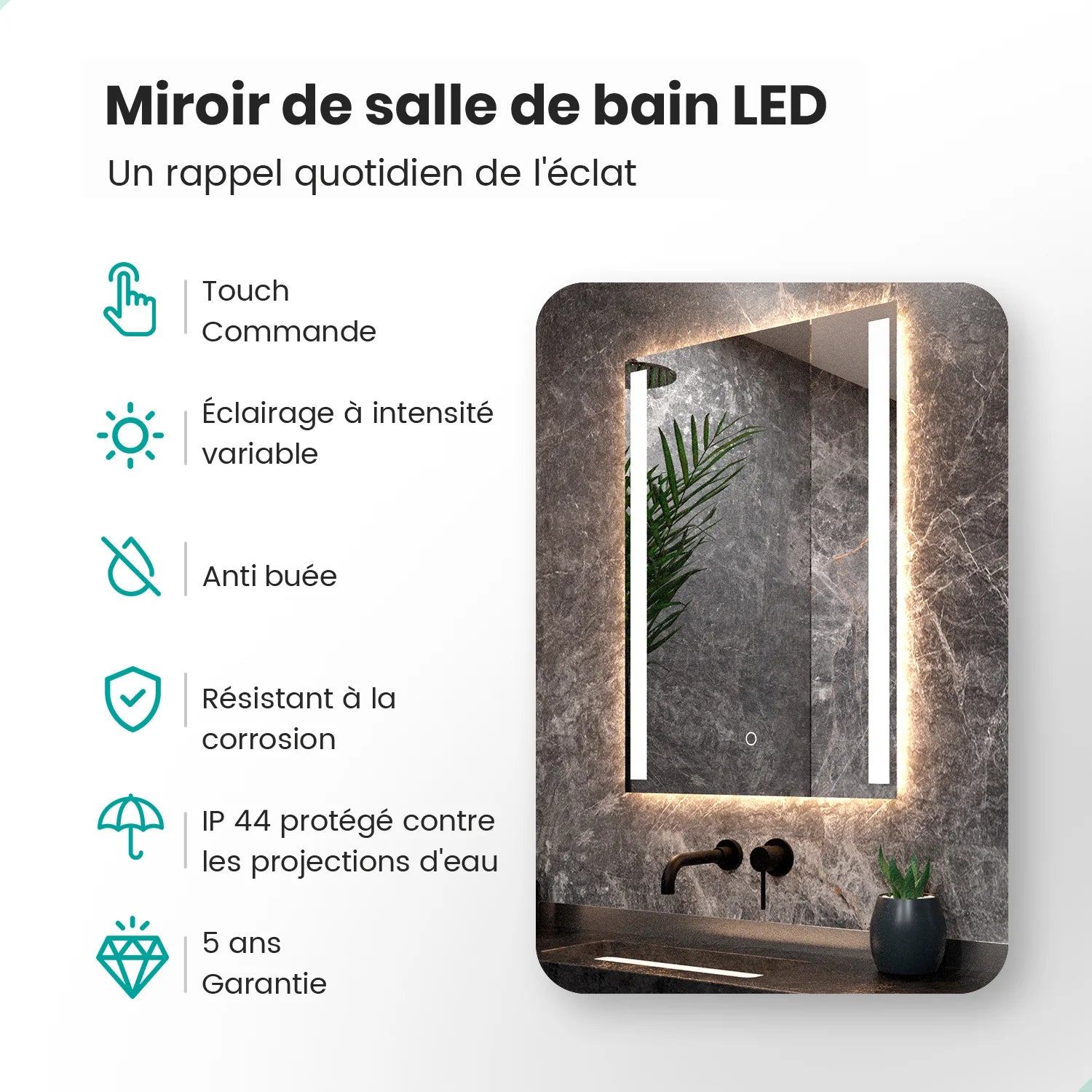 Miroir de salle de bain - 90x65cm Rectangulaire - Sans cadre