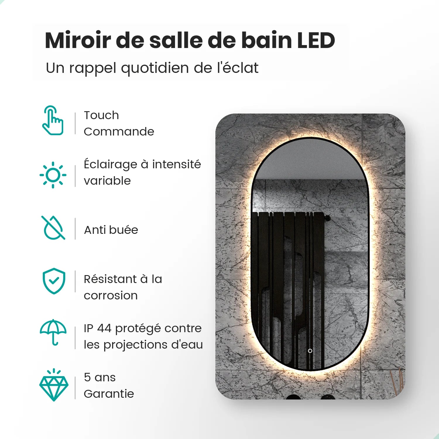 Miroir de salle de bains - 100x50cm Ovale - Cadre noir