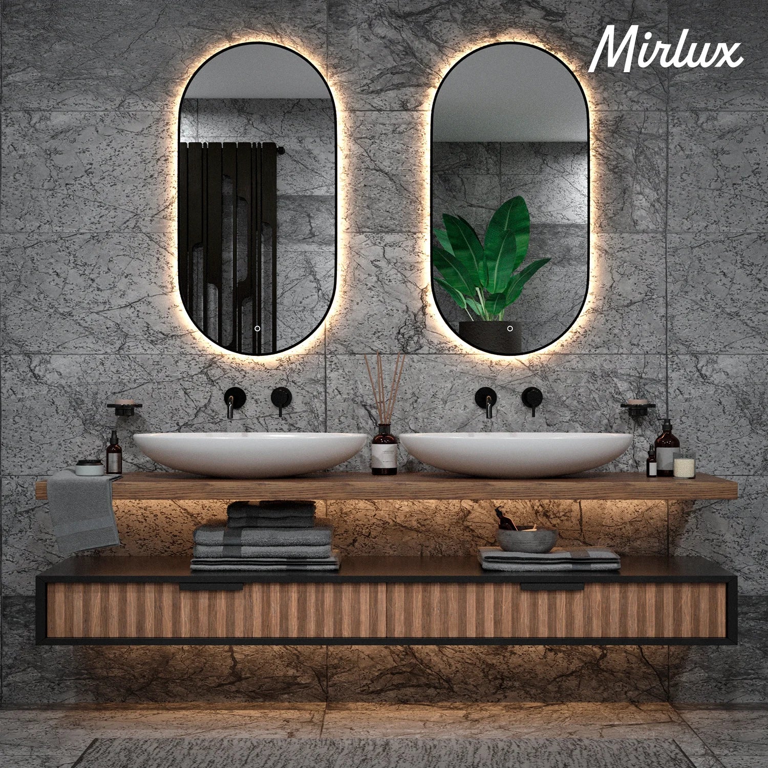 Miroir de salle de bains - 100x50cm Ovale - Cadre noir