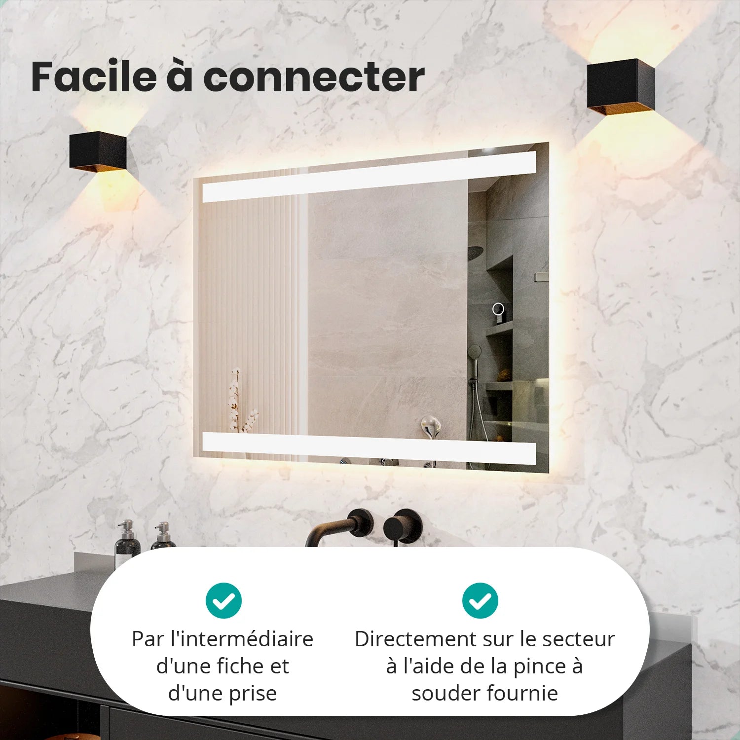 Miroir de salle de bain - 90x65cm Rectangulaire - Sans cadre - PRE-ORDER