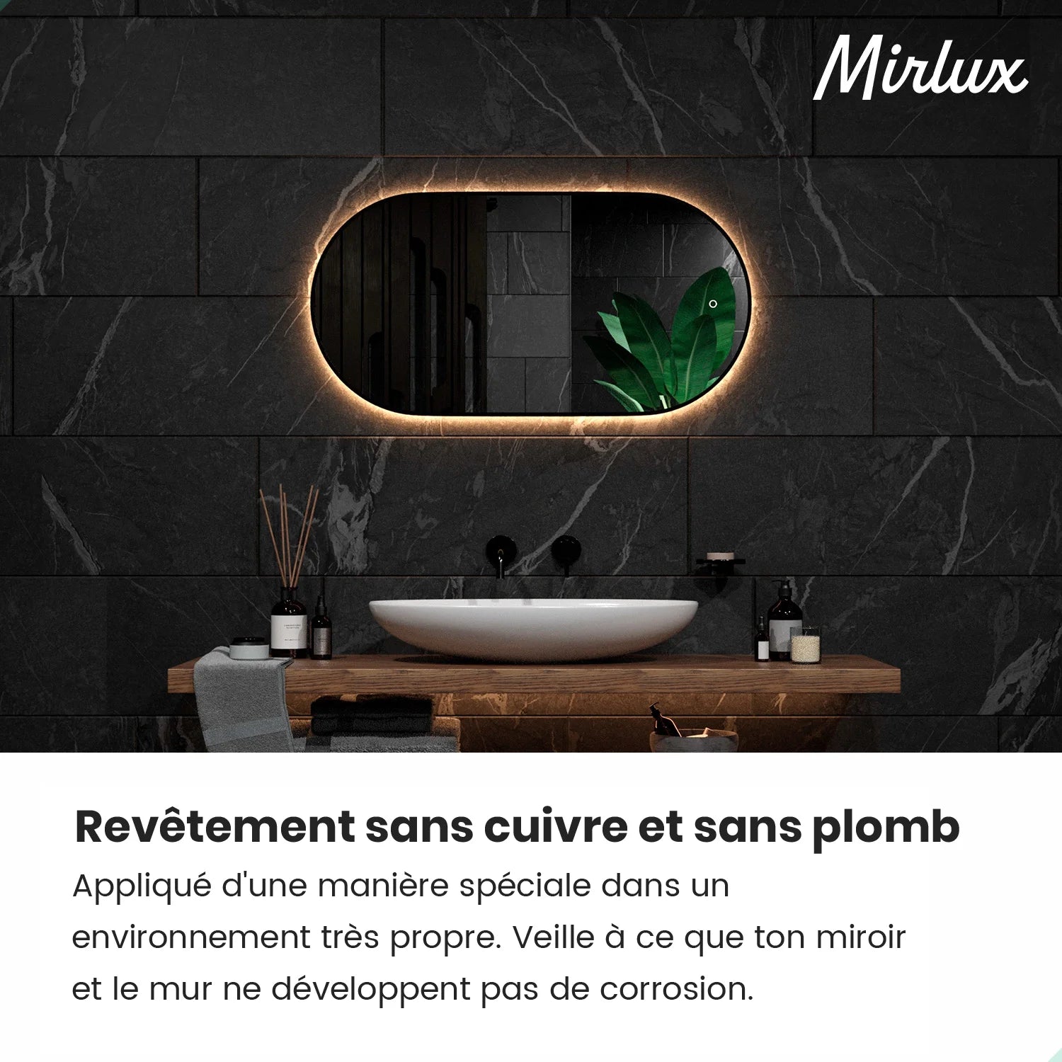 Miroir de salle de bains - 120x60cm Ovale - Cadre noir