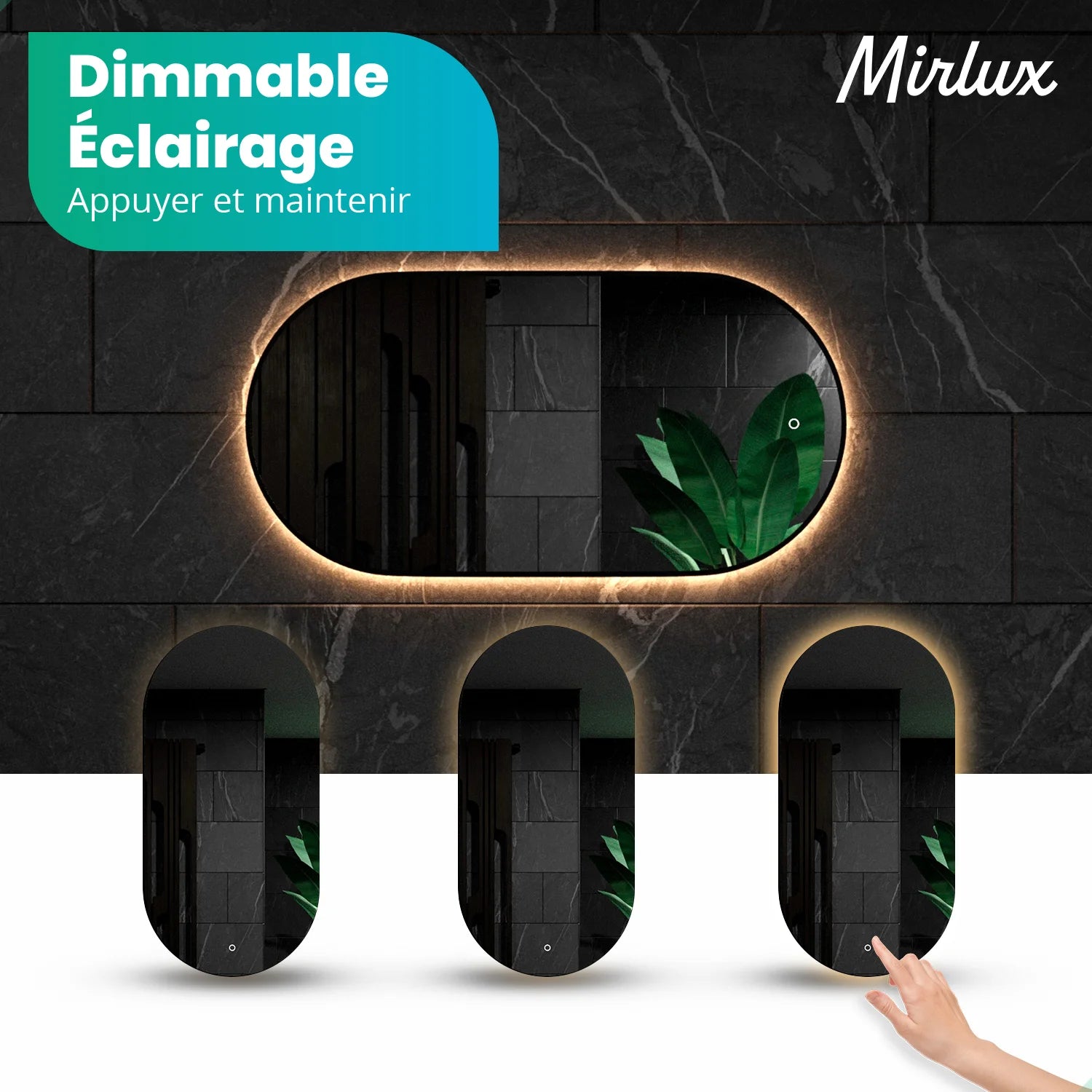 Miroir de salle de bains - 100x50cm Ovale - Cadre noir