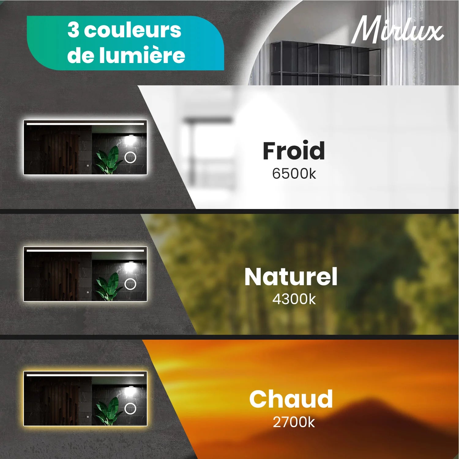 Miroir de salle de bain - 180 x 80 cm - Sans cadre