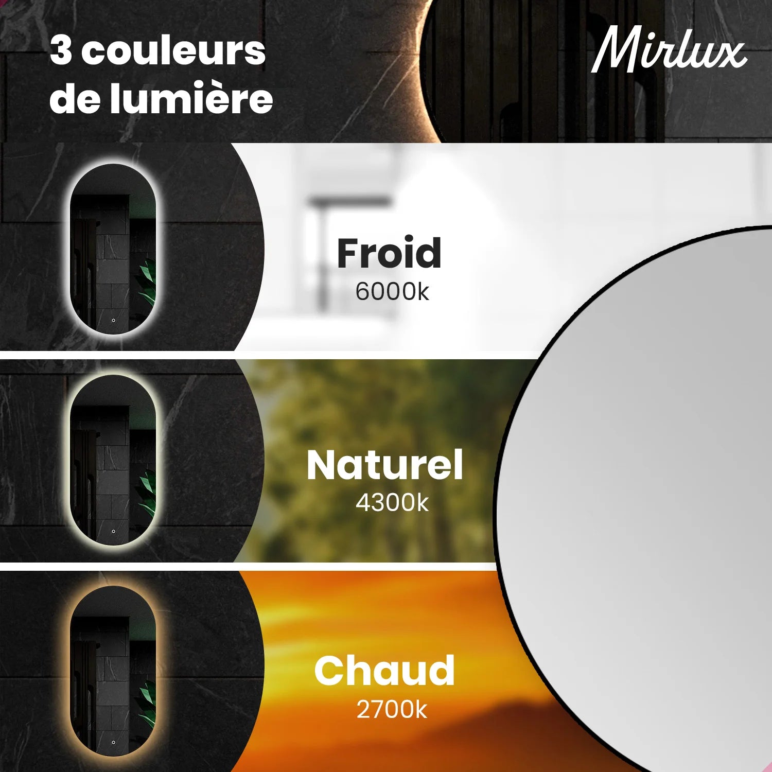 Miroir de salle de bains - 120x60cm Ovale - Cadre noir