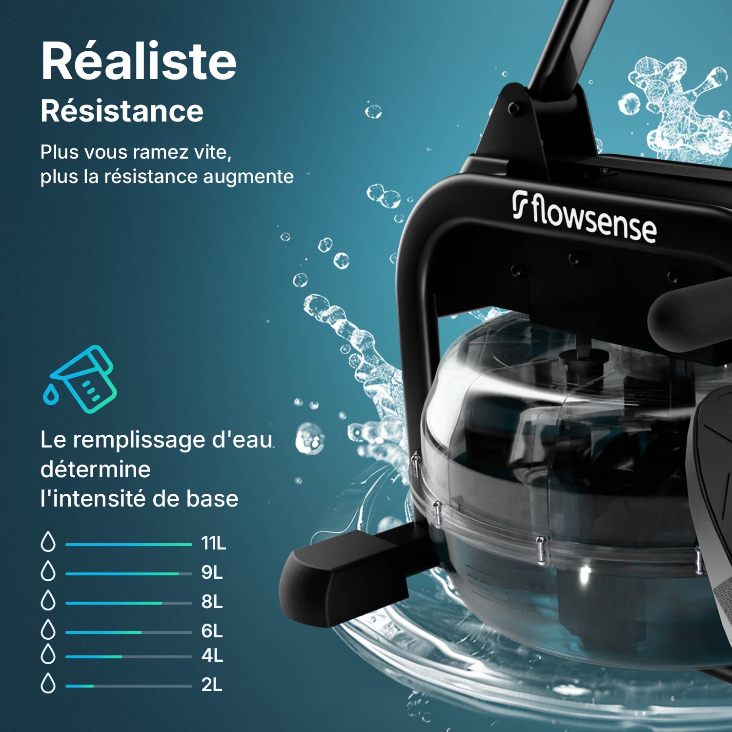 Rameur - Elvora Wave - Résistance dynamique à l'eau