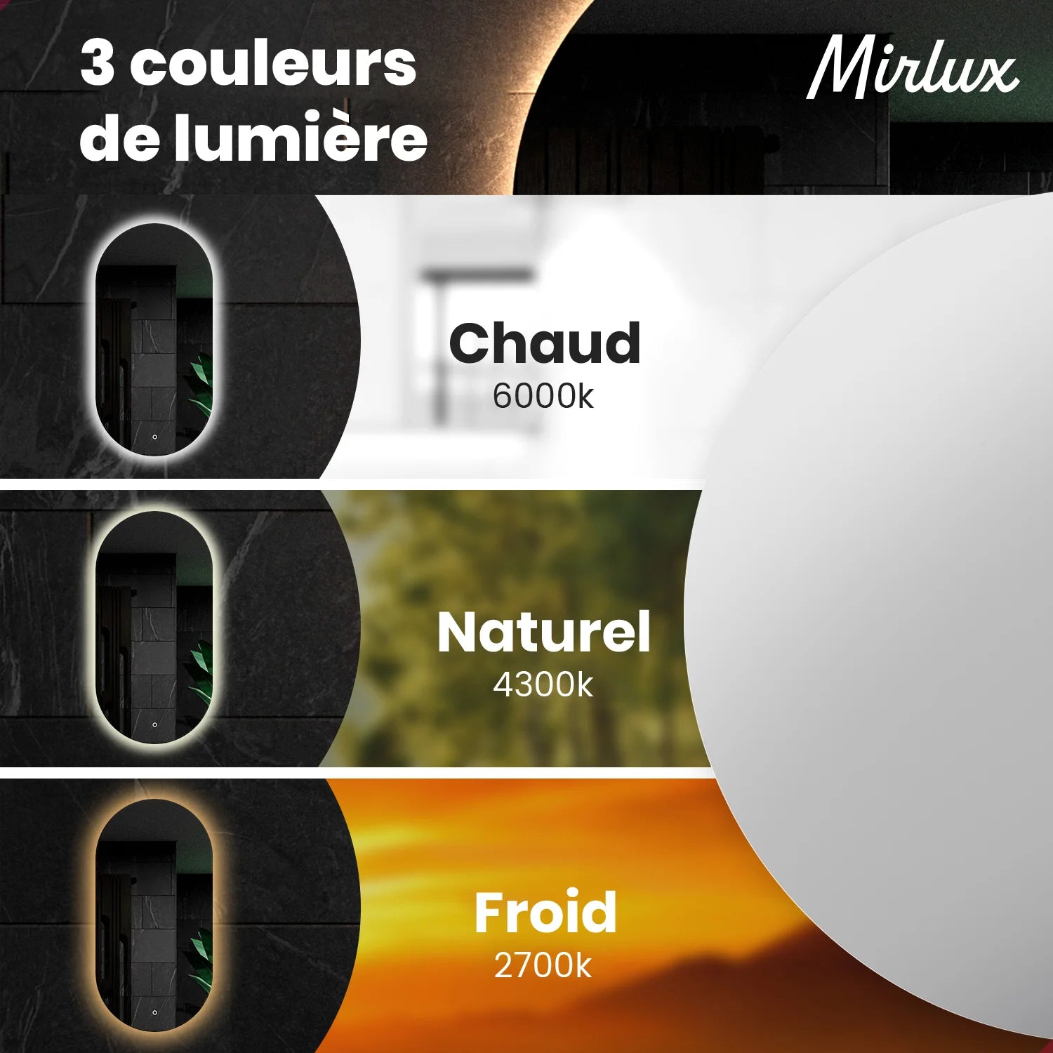 Miroir de salle de bains - 100x50cm Ovale - Cadre noir