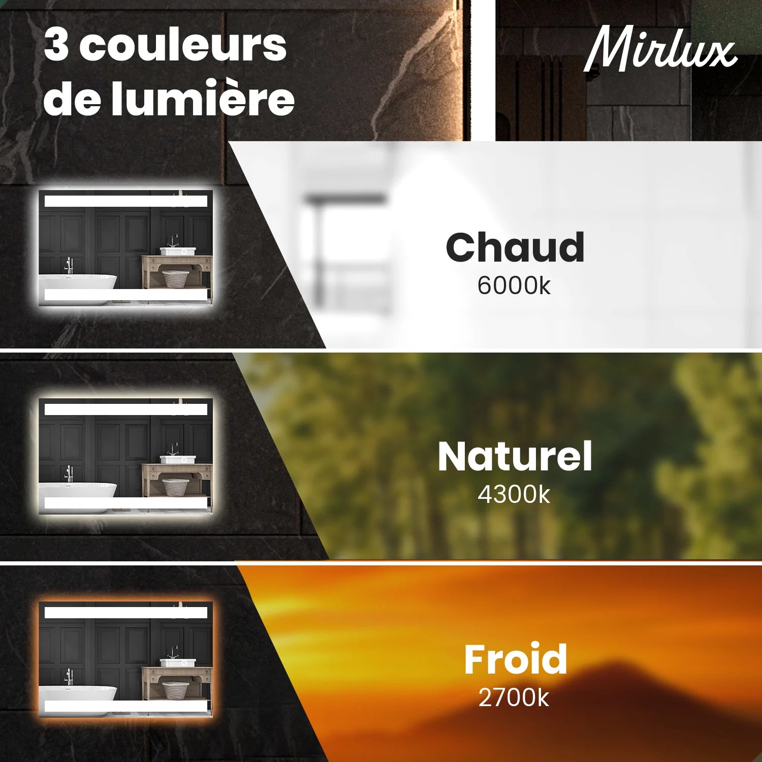 Miroir de salle de bain - 90x65cm Rectangulaire - Sans cadre - PRE-ORDER