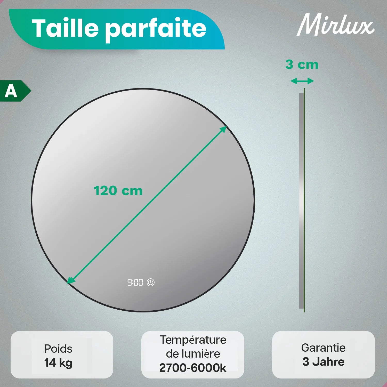 Miroir de salle de bains - 120 cm - Cadre noir - Précommander