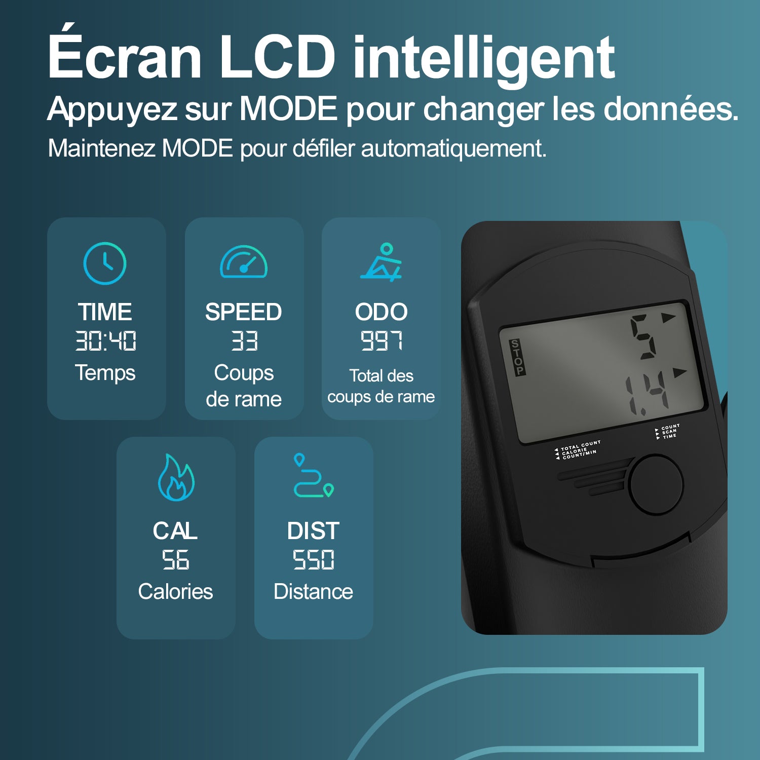 Rameur Elvora Lite - Résistance élastique - Précommander