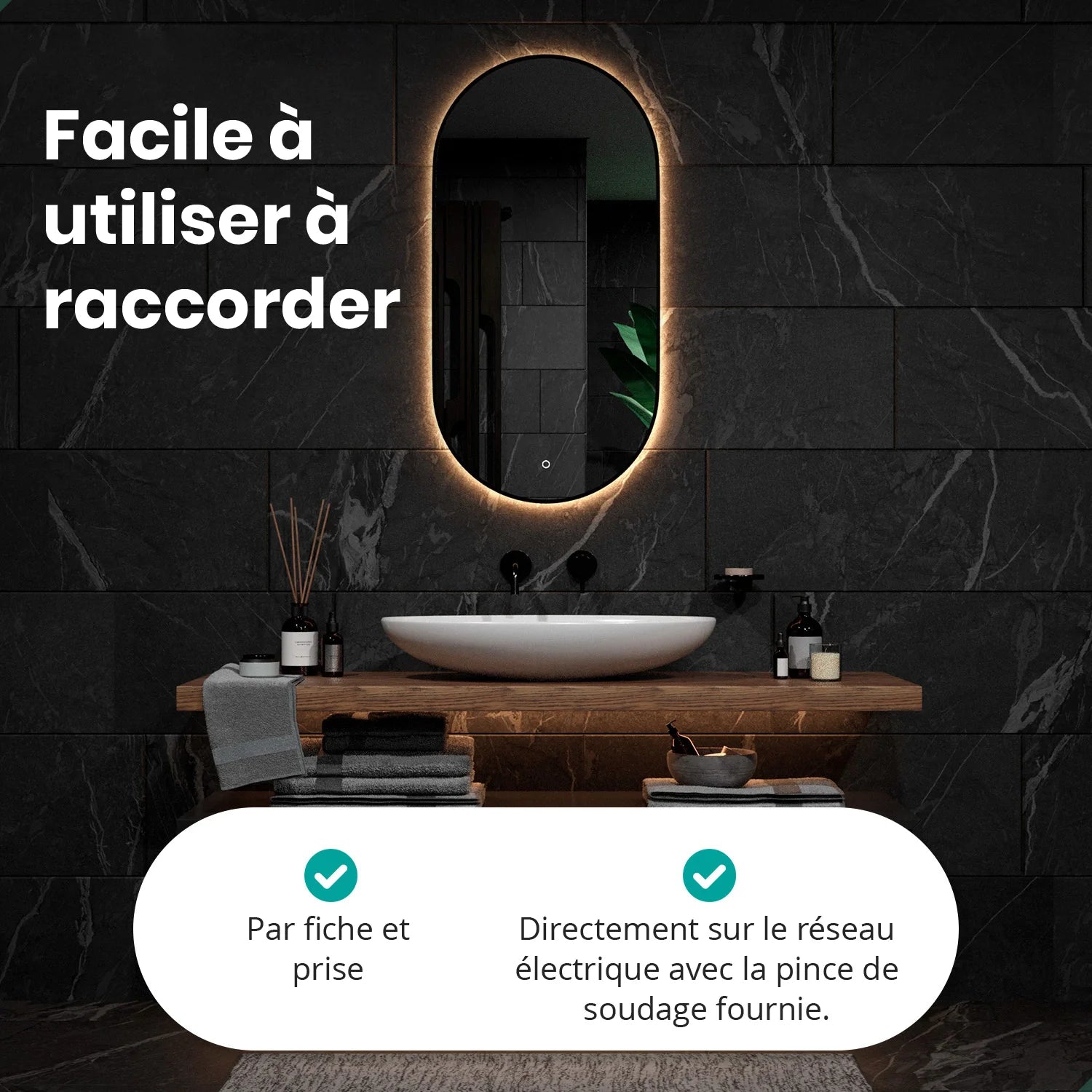 Miroir de salle de bains - 120x60cm Ovale - Cadre noir