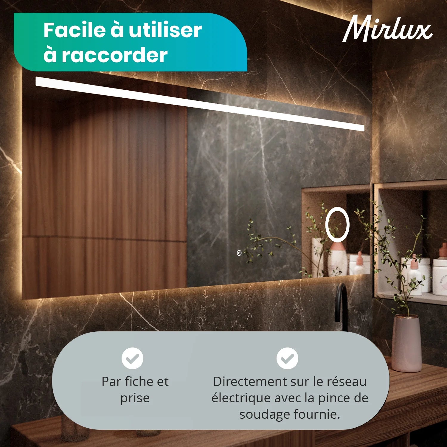 Miroir de salle de bain - 180 x 80 cm - Sans cadre