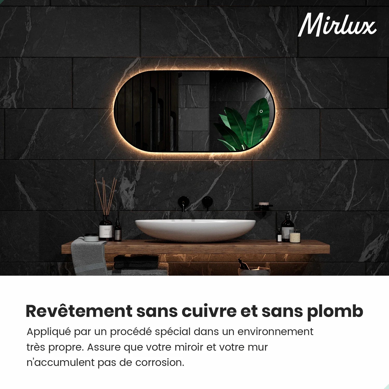 Miroir de salle de bains - 100x50cm Ovale - Cadre noir