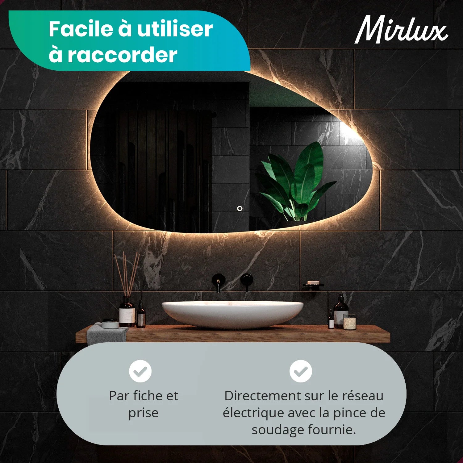 Miroir de salle de bains - 150x93cm Asymétrique - Sans cadre