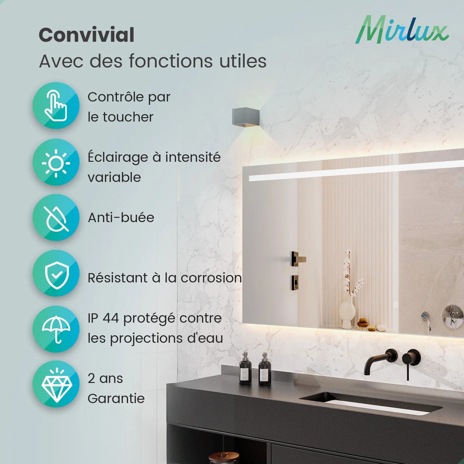 Miroir de salle de bain - 180 x 80 cm - Sans cadre