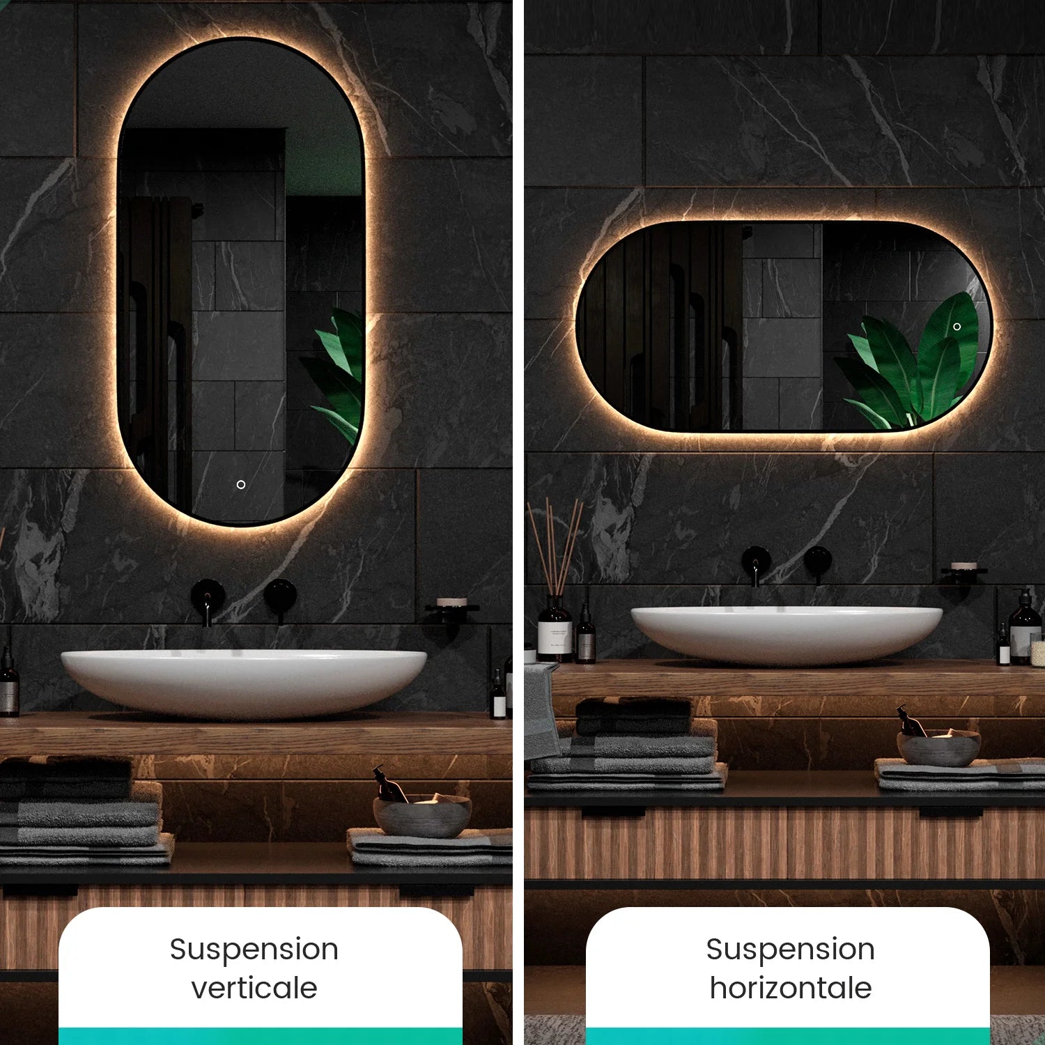 Miroir de salle de bains - 100x50cm Ovale - Cadre noir