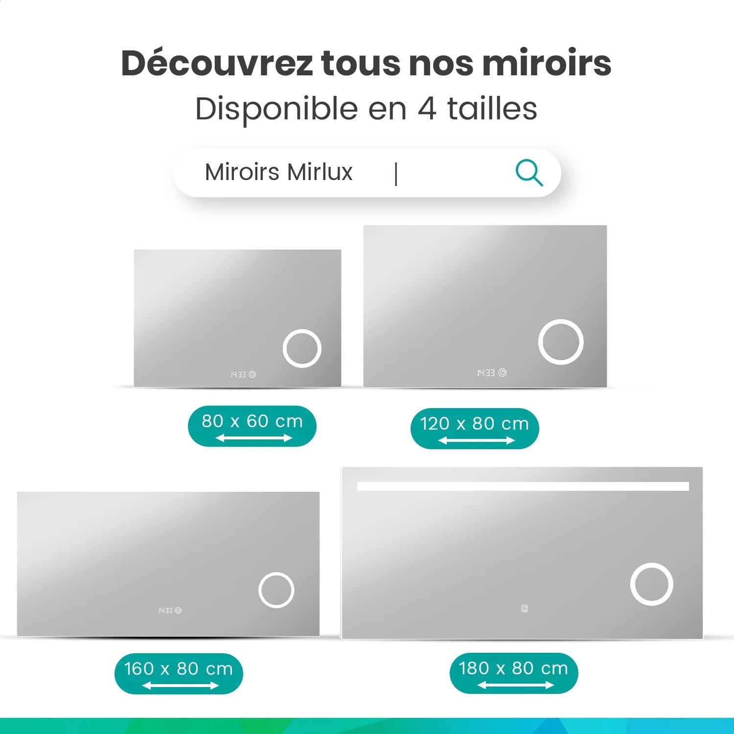 Miroir de salle de bain - 180 x 80 cm - Sans cadre