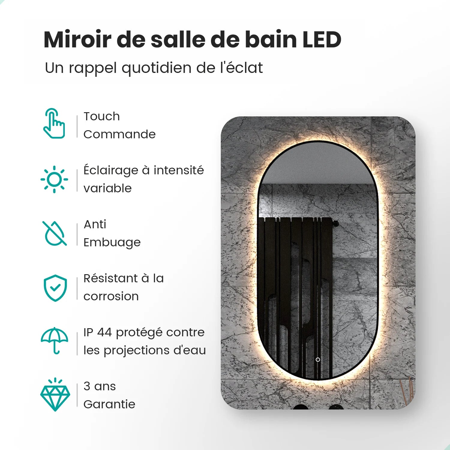 Miroir de salle de bains - 120x60cm Ovale - Cadre noir