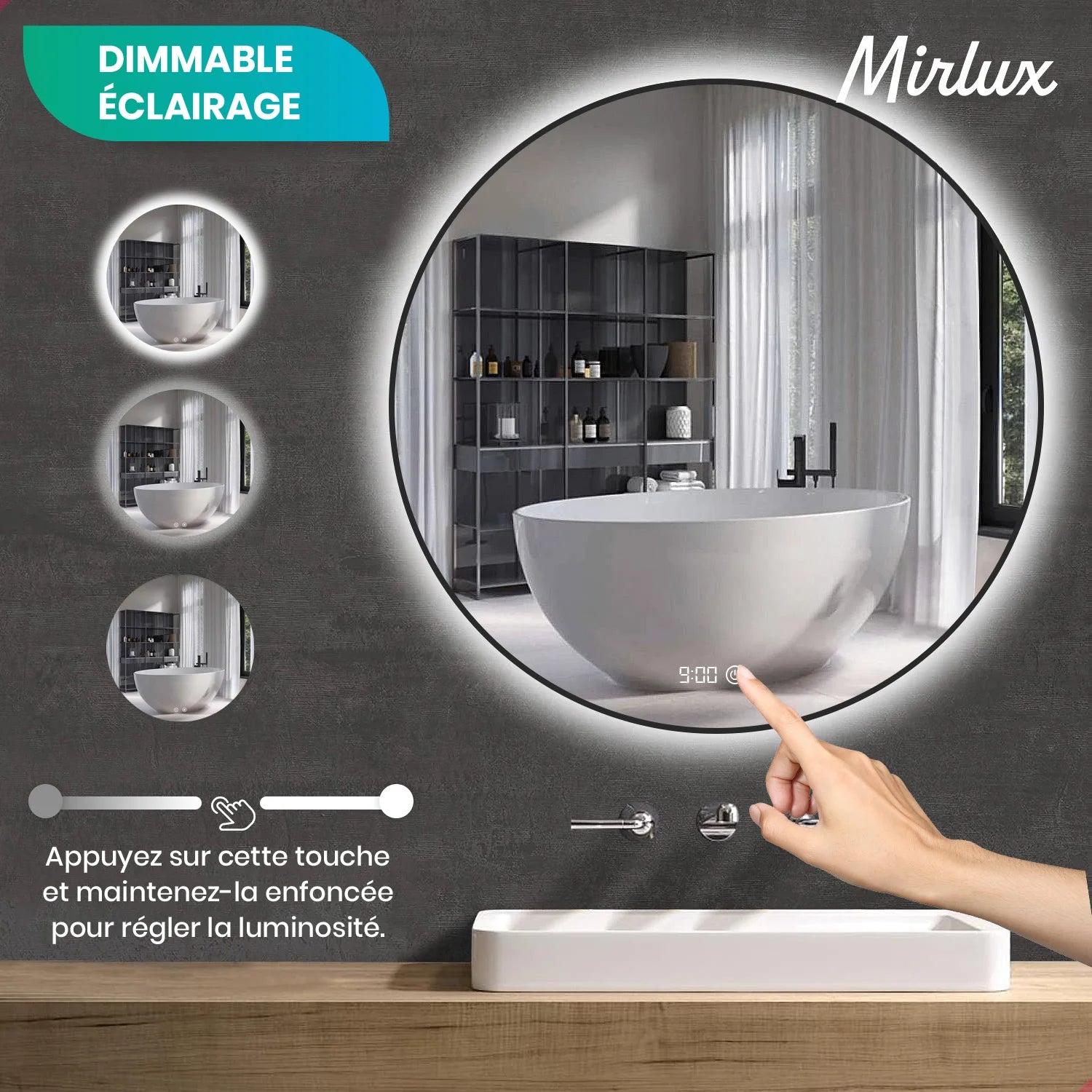 Miroir de salle de bains - 120 cm - Cadre noir - Précommander