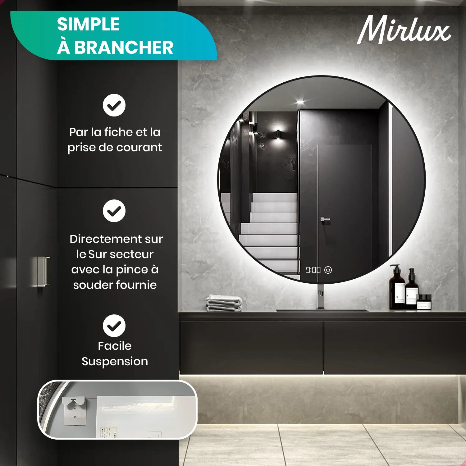 Miroir de salle de bains - 120 cm - Cadre noir - Précommander