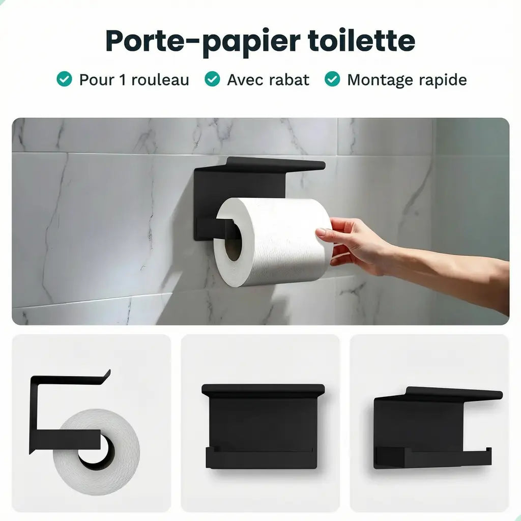 Ensemble d’accessoires de salle de bain – WC – Noir